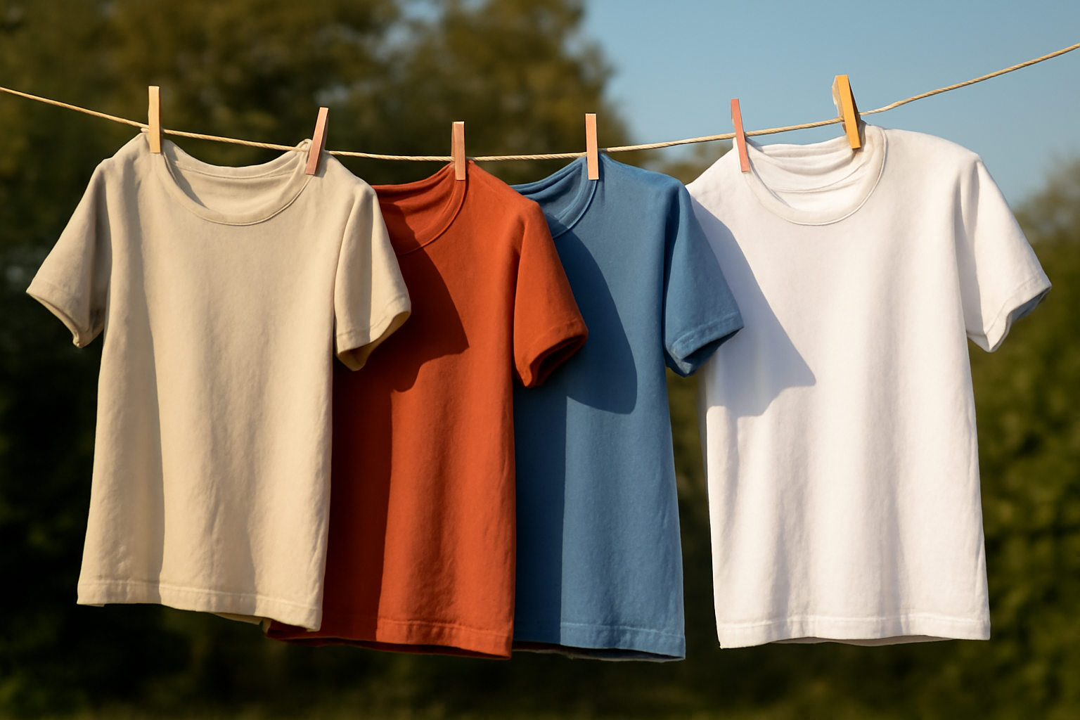 t-shirts suspendus au soleil sur corde