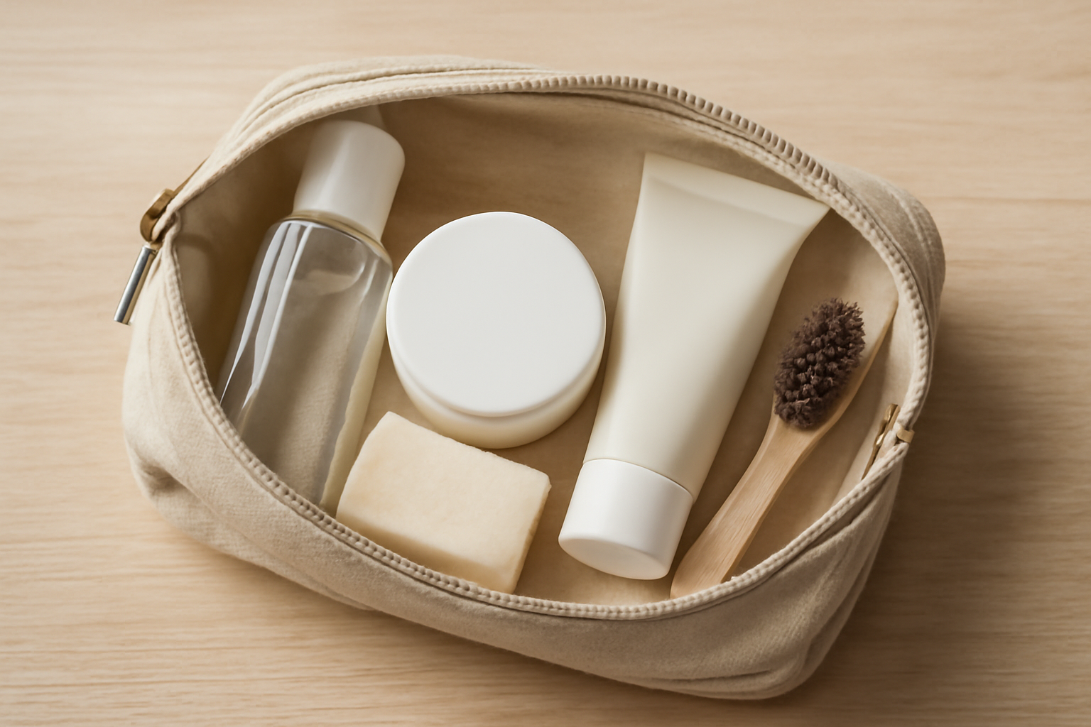 magasindemode-trousse-beaute-weekend petite trousse ouverte avec soins essentiels