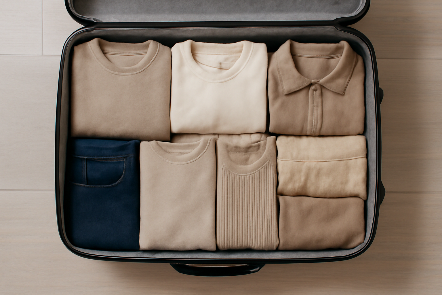 magasindemode-valise-capsule-week-end valise ouverte avec dix pièces coordonnées
