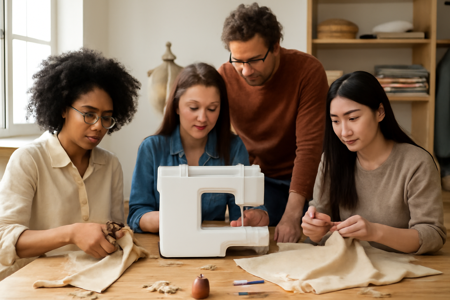 magasindemode-ateliers-couture-soiree-debutants groupe en atelier autour d'une table couture
