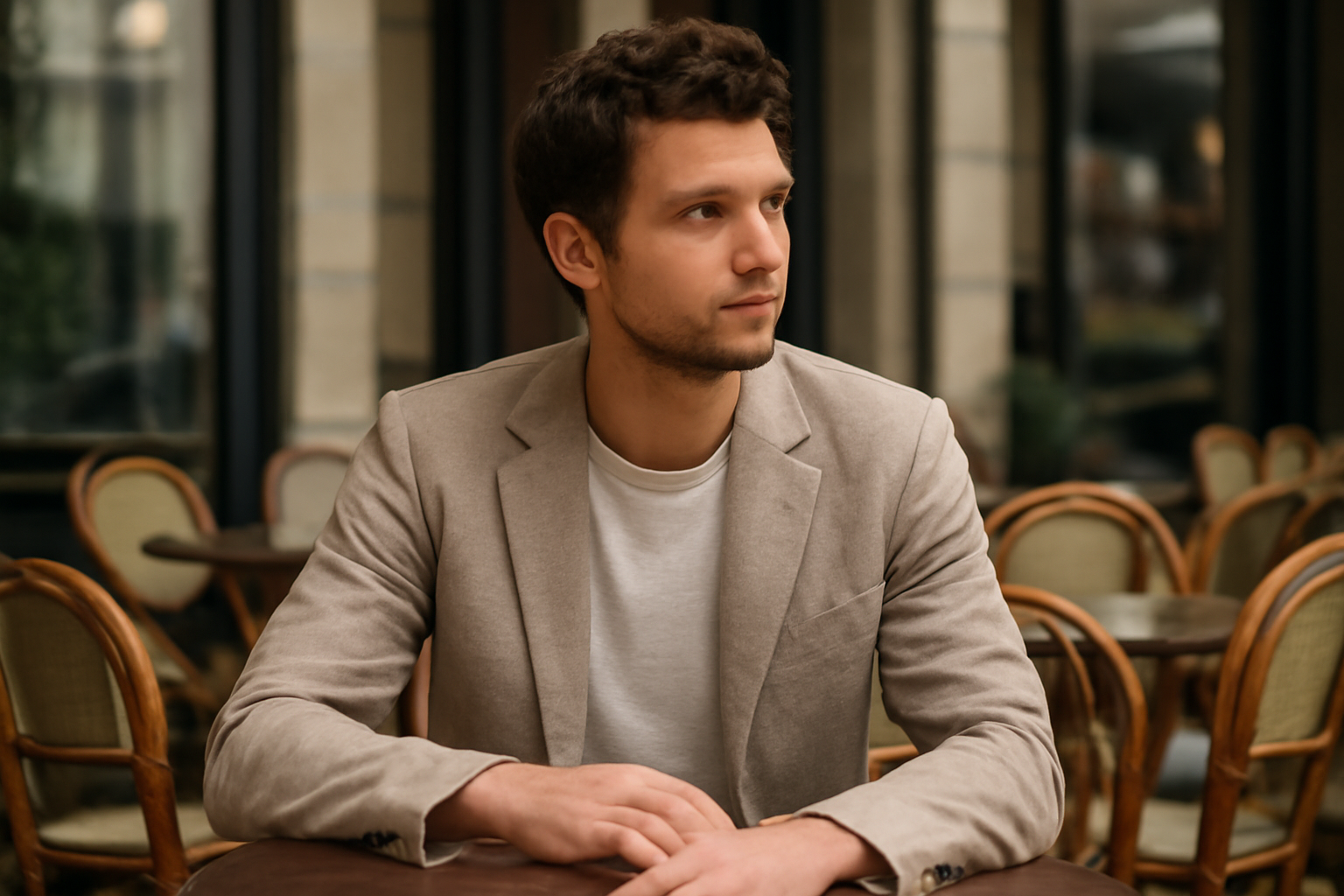 magasindemode-blazer-leger-soirees-ete personne portant blazer léger en terrasse