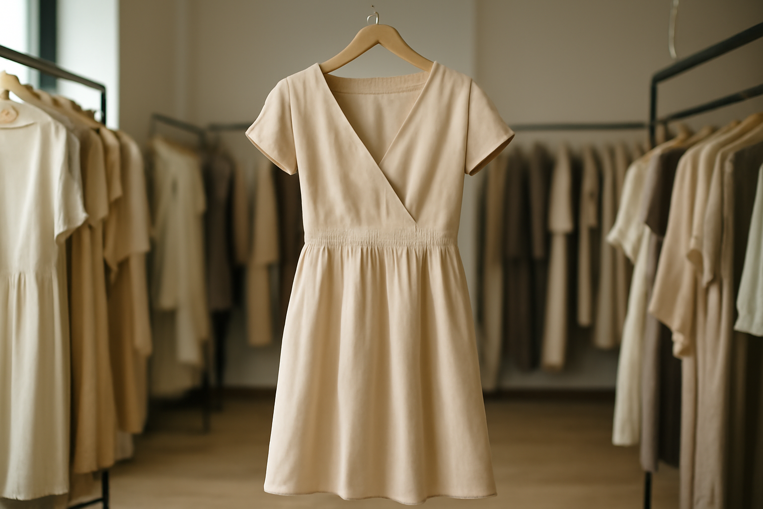 robe portée sur un cintre dans boutique