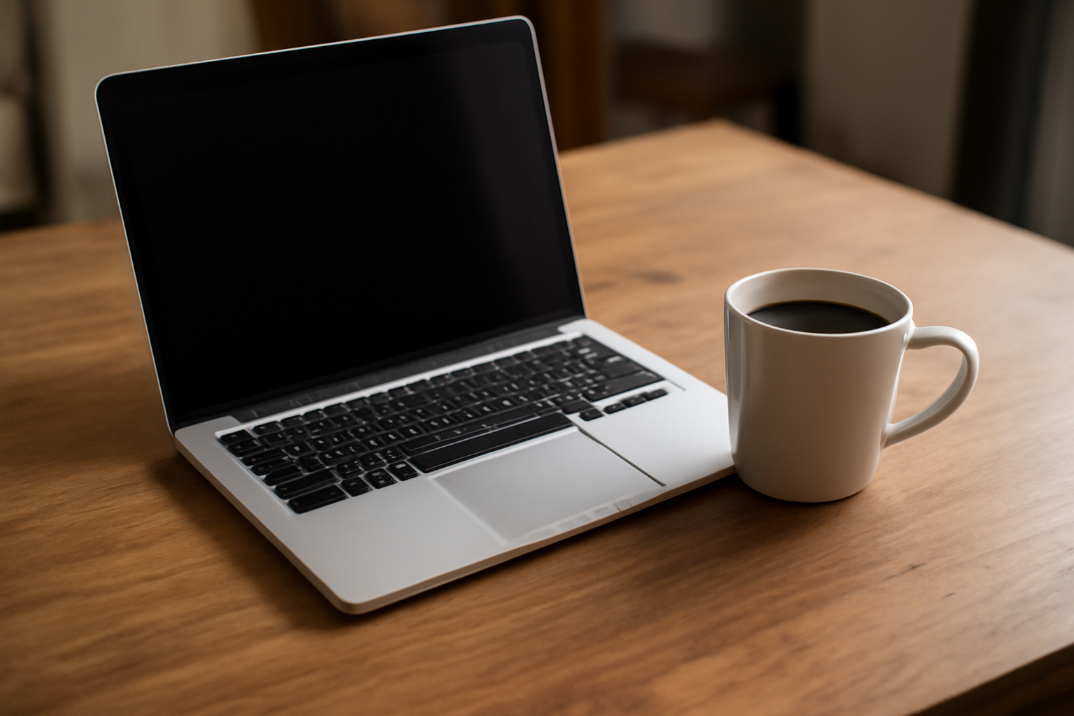 table de café avec ordinateur et tasse