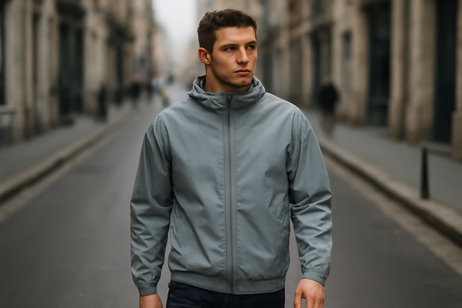 magasindemode-columbia-vestes-urbaines personne portant une veste coupe-vent en rue