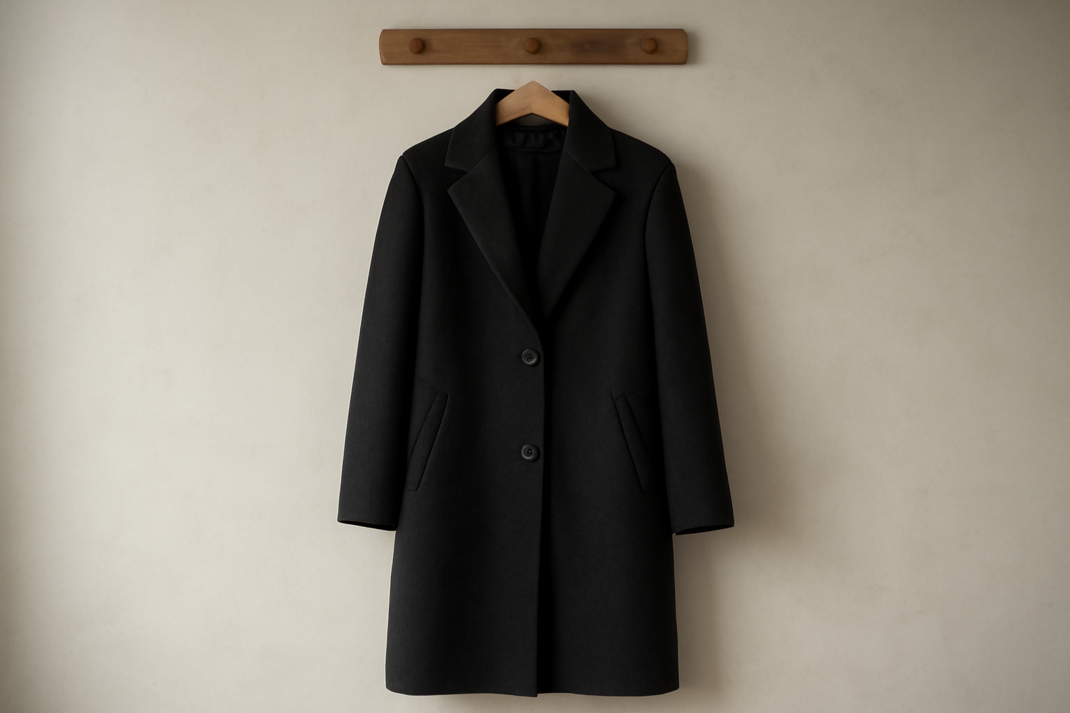 manteau long accroché sur portemanteau