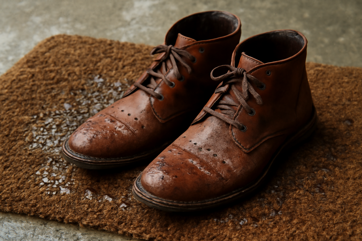 magasindemode-entretien-bottines-apres-pluie bottines posées sur paillasson mouillé