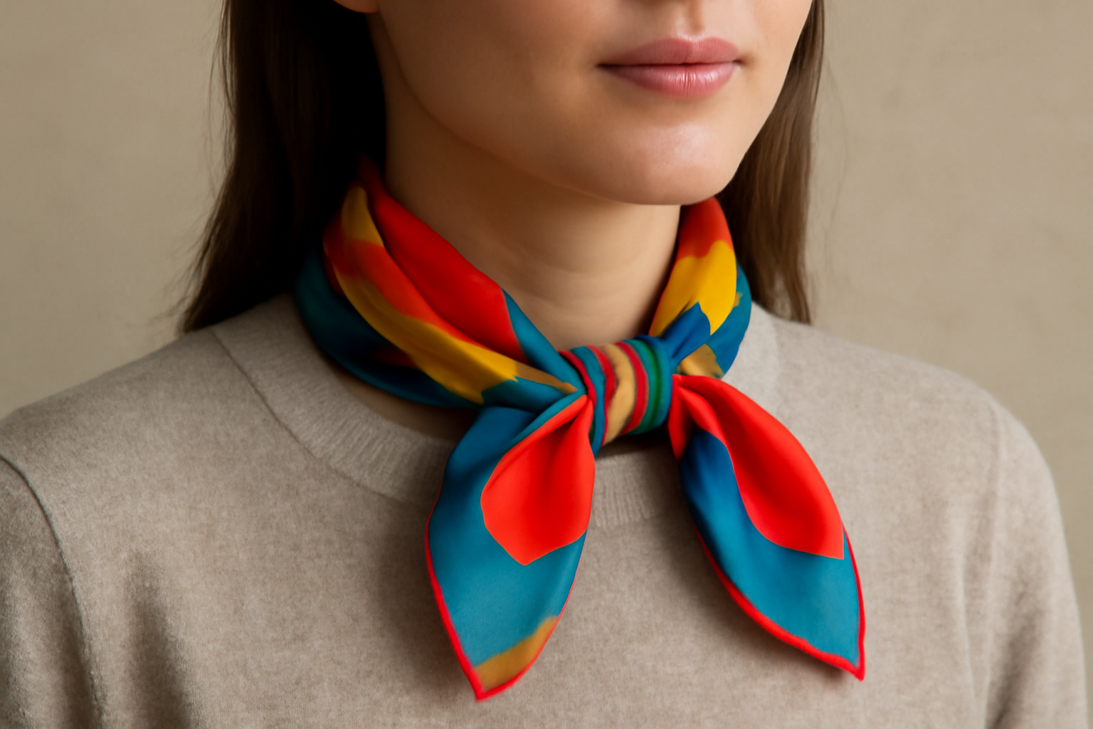 foulard coloré noué autour du cou