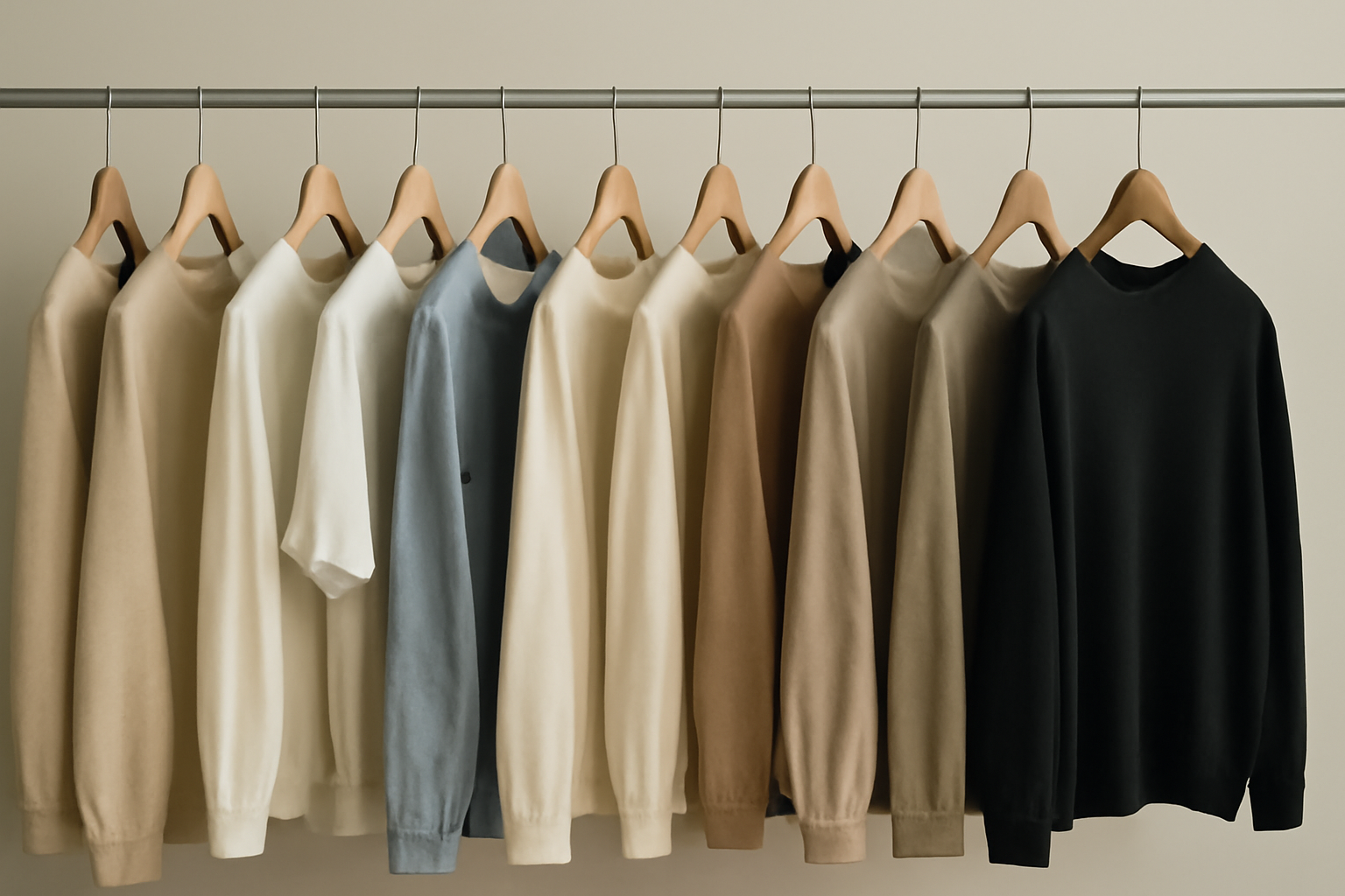 magasindemode-garde-robe-10-pieces dix vêtements accrochés sur une tringle