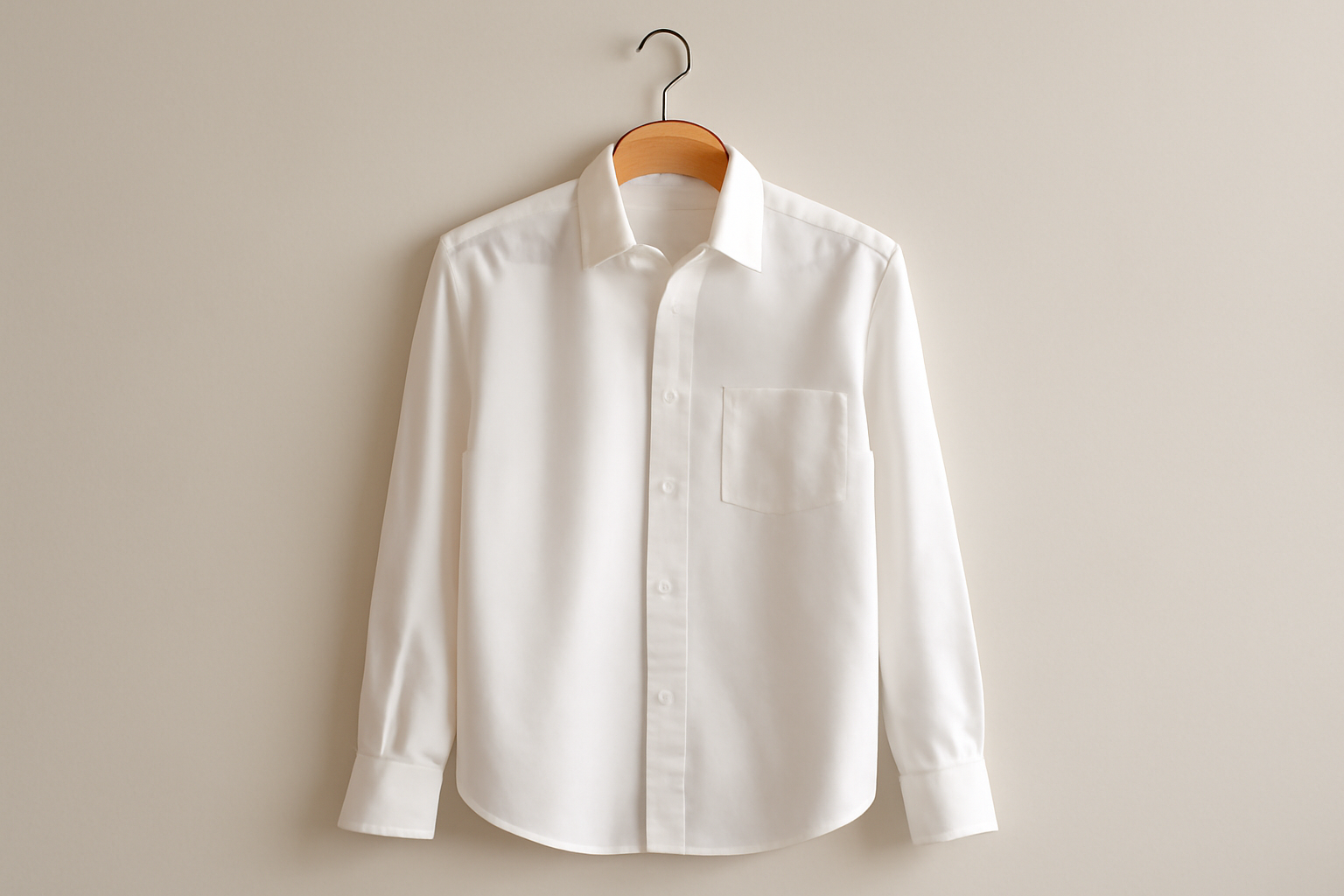 chemise blanche suspendue sur cintre en bois