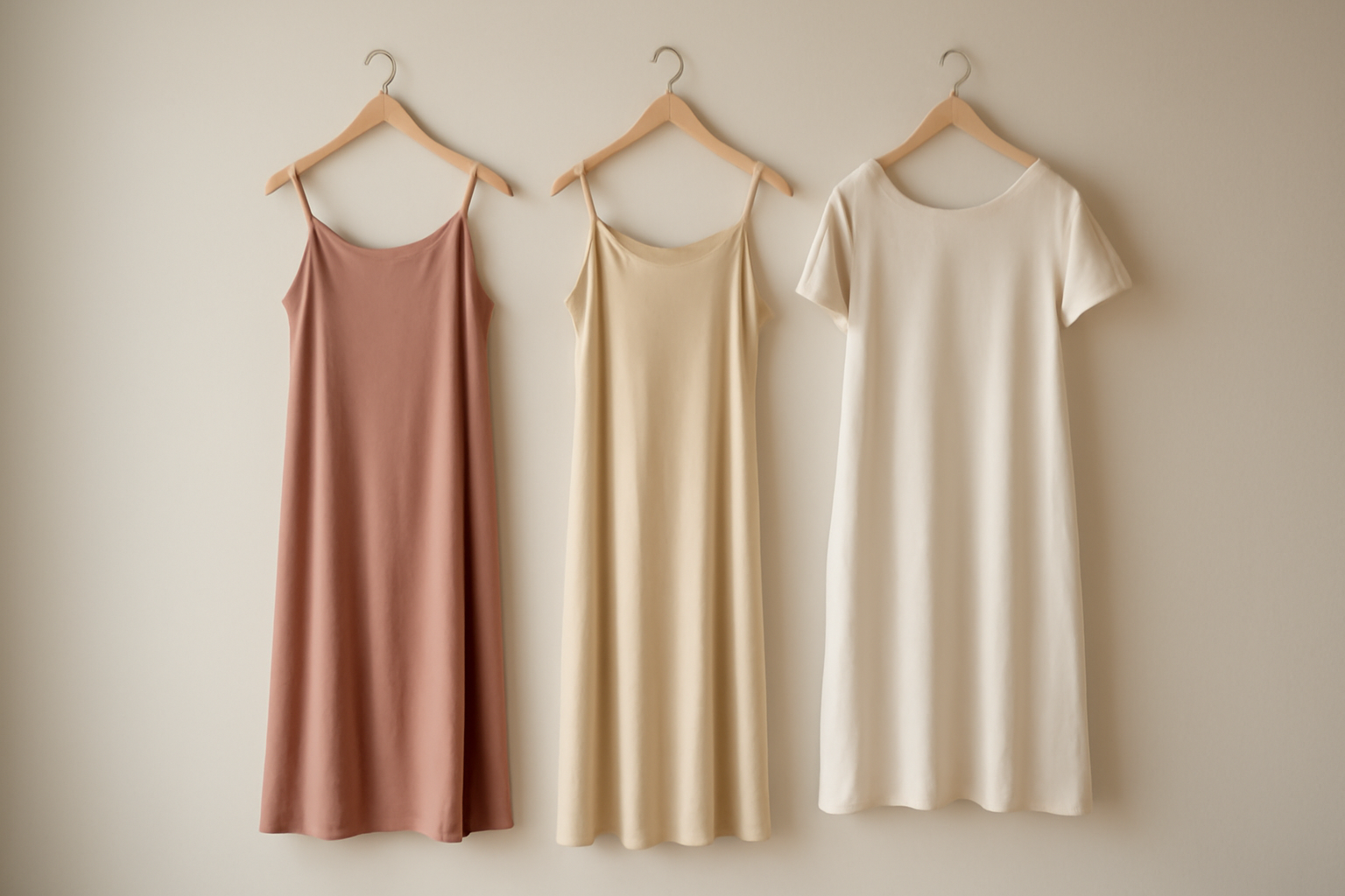 magasindemode-longueur-robe-par-evenement trois robes suspendues de longueurs différentes