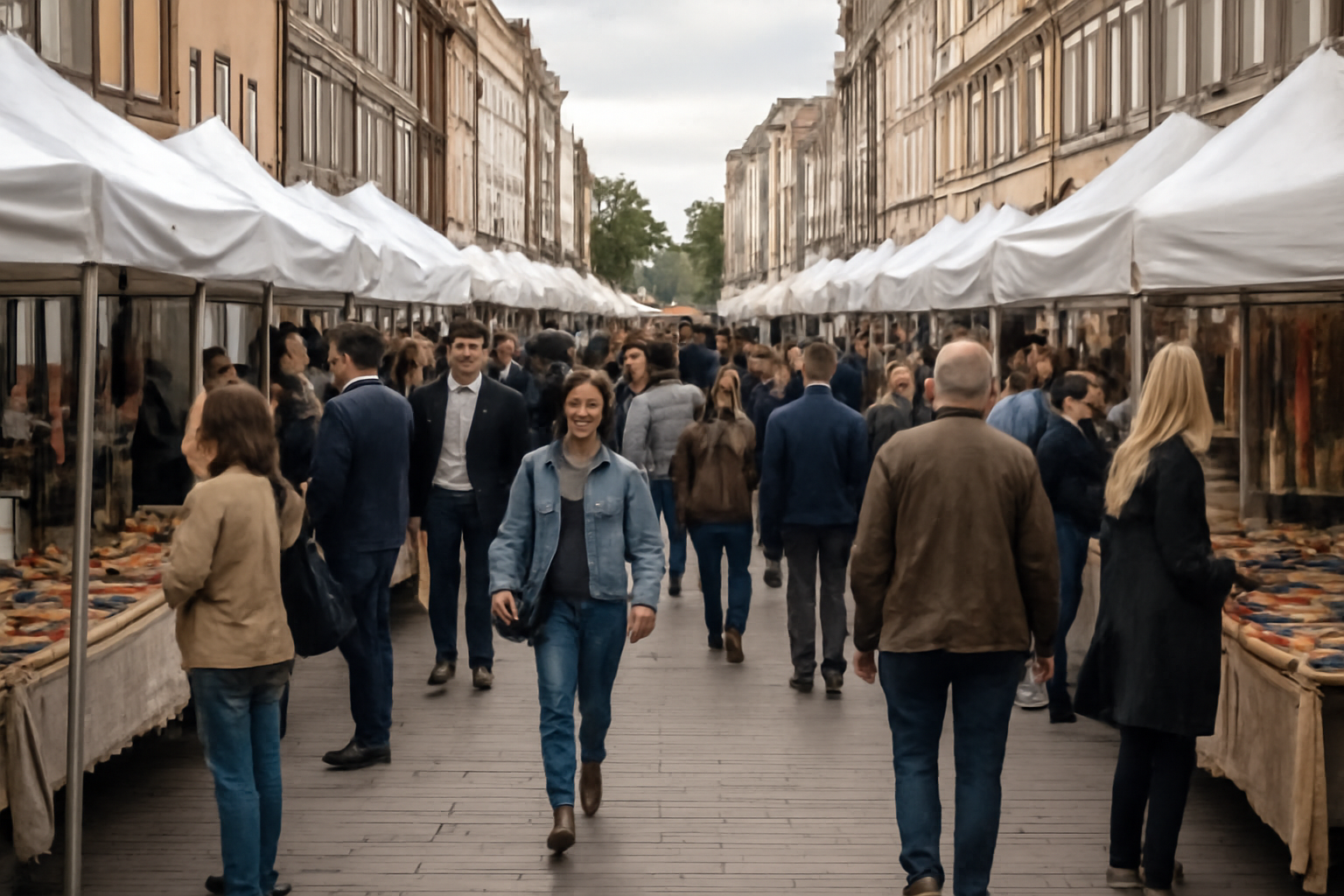 magasindemode-marche-createurs-dimanche allée de stands et visiteurs en ville