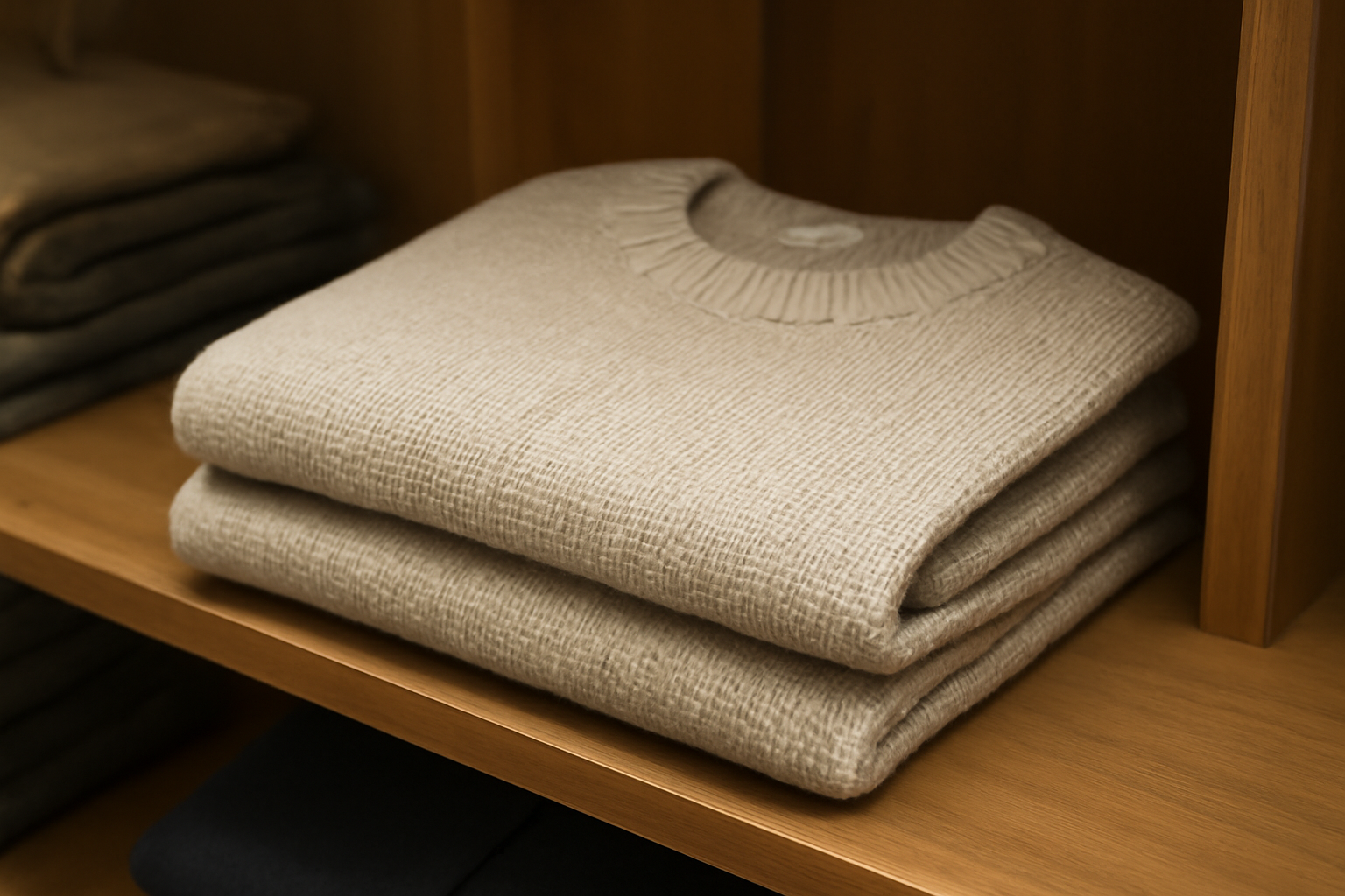 magasindemode-marks-and-spencer-pulls-durabilite pull posé plié sur une étagère en boutique