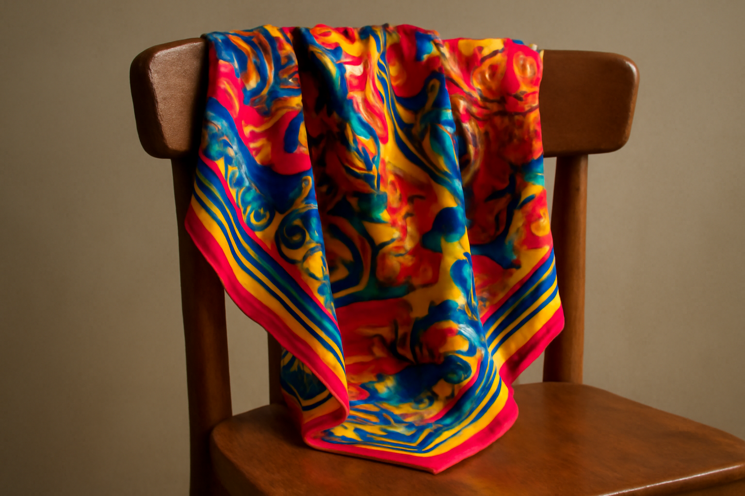foulard coloré posé sur une chaise