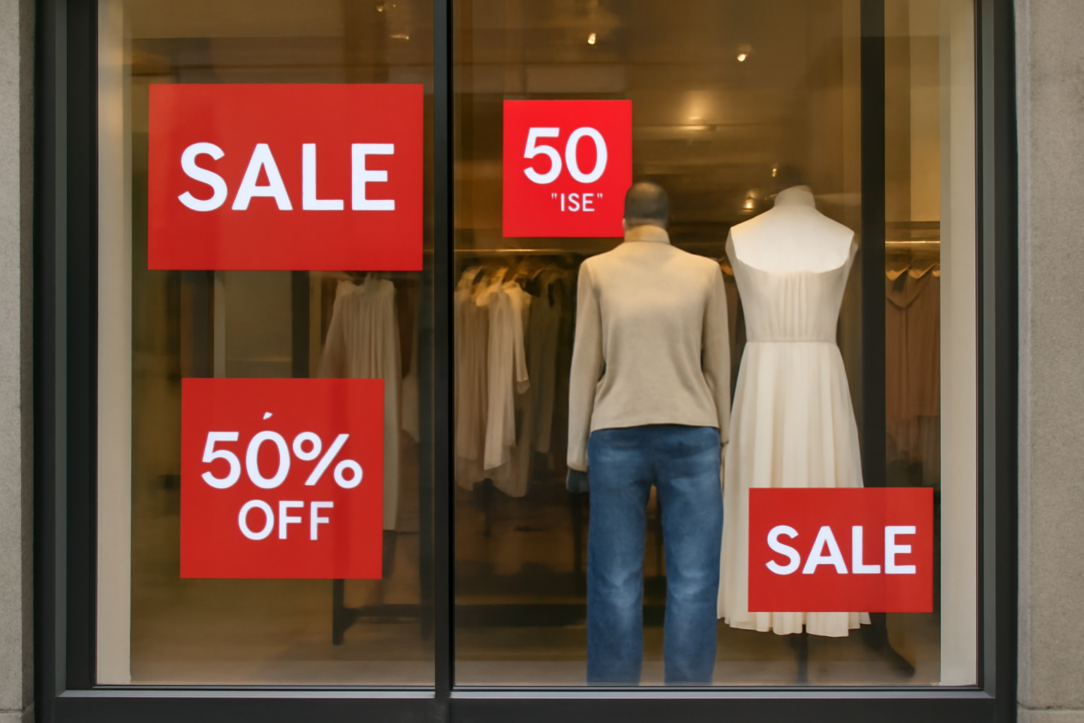 magasindemode-meilleurs-creneaux-promos vitrine de boutique avec étiquettes promotion