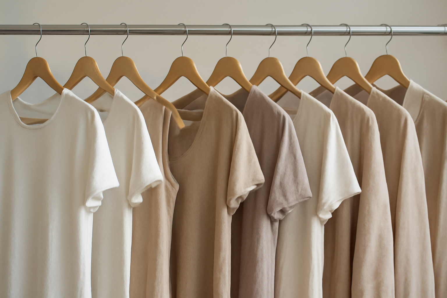 magasindemode-pieces-minimalistes-estival vêtements légers alignés sur cintres