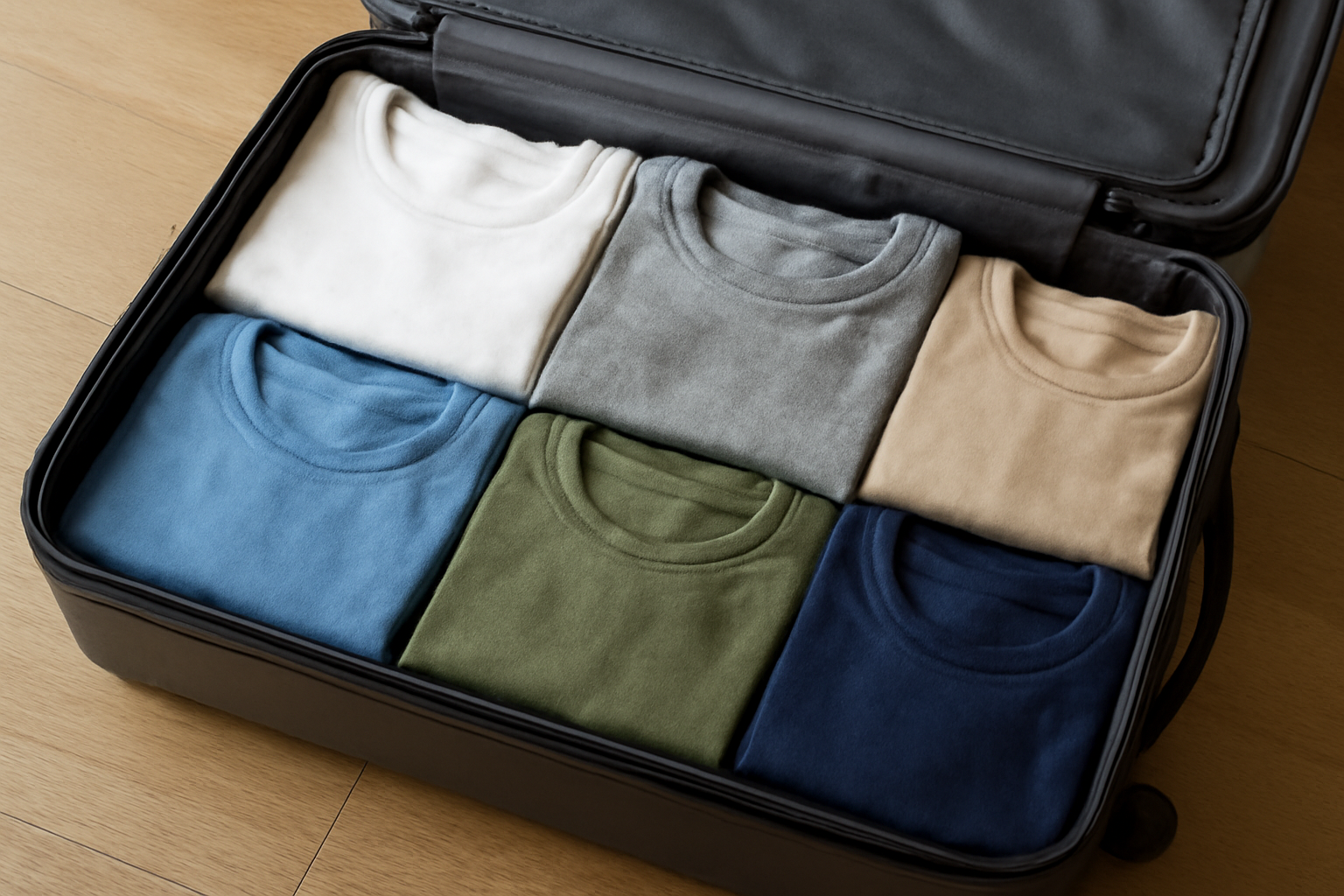t-shirts pliés dans une valise ouverte