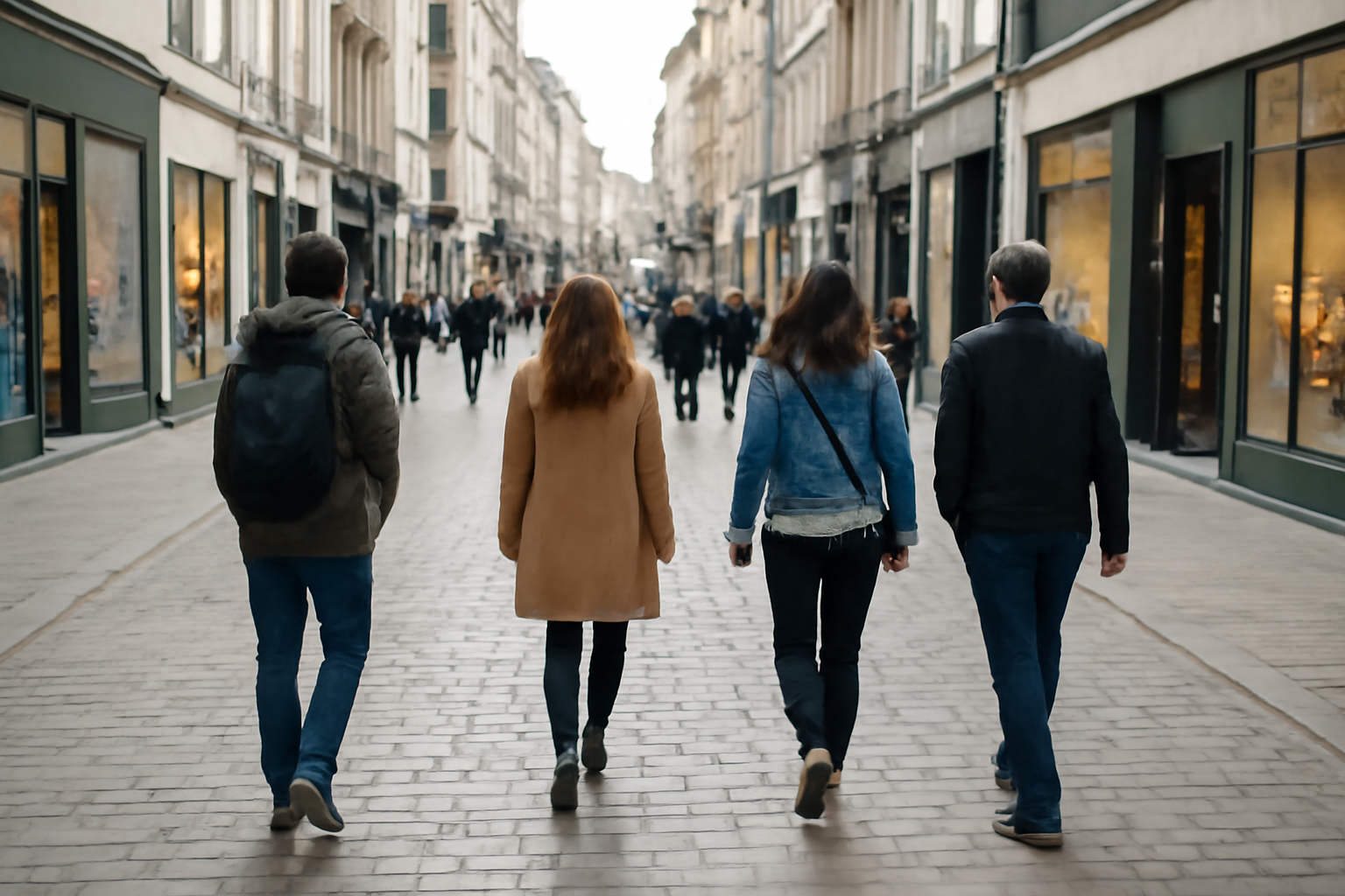 magasindemode-quartier-pieton-ou-galerie personnes marchant dans rue piétonne commerçante