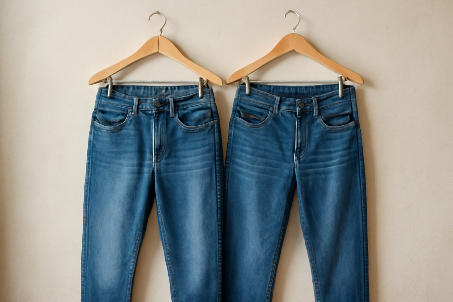magasindemode-quel-jean-lee-choisir deux paires de jeans pendues sur cintres