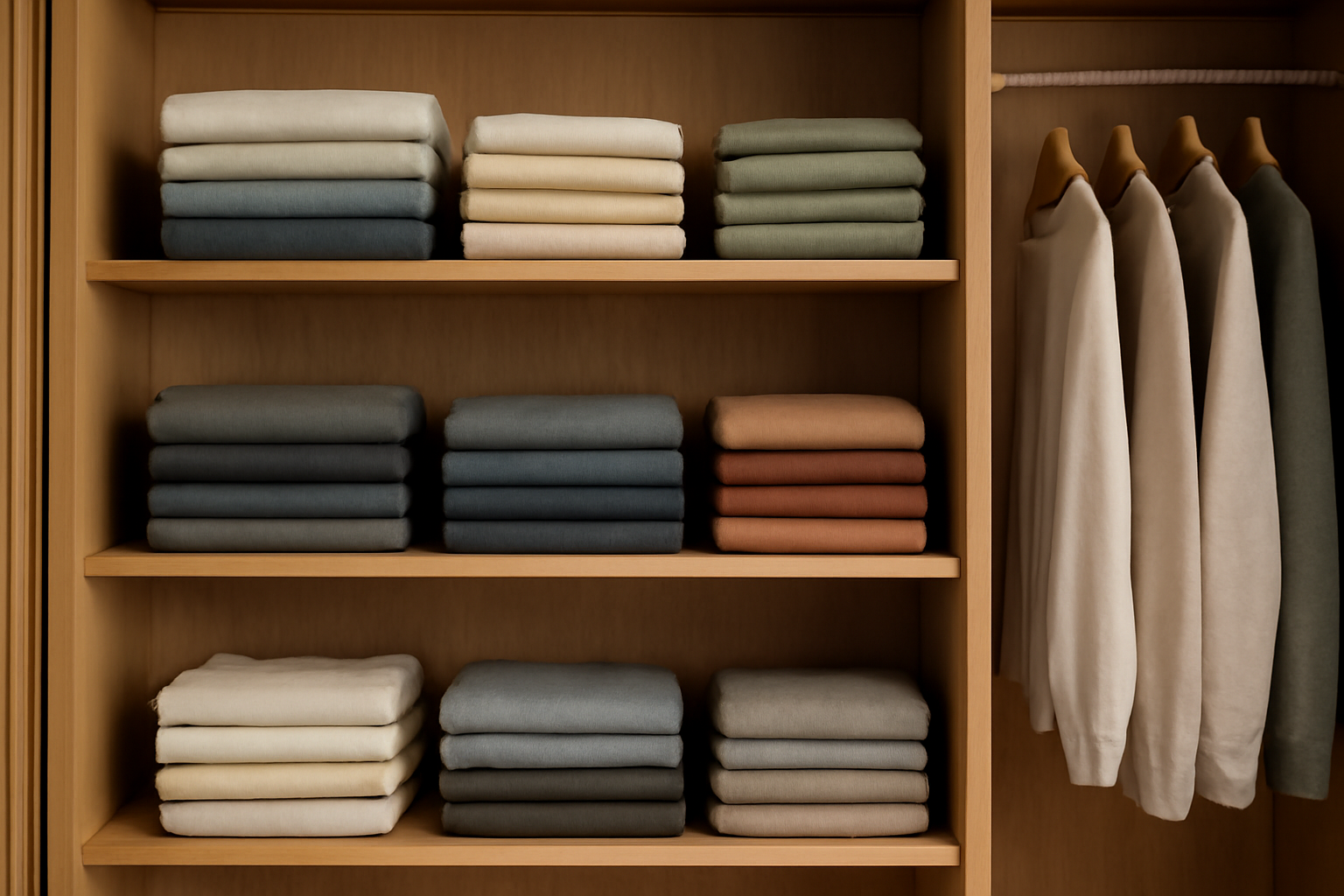 magasindemode-rangement-dressing-petit étagères bien rangées et vêtements pliés