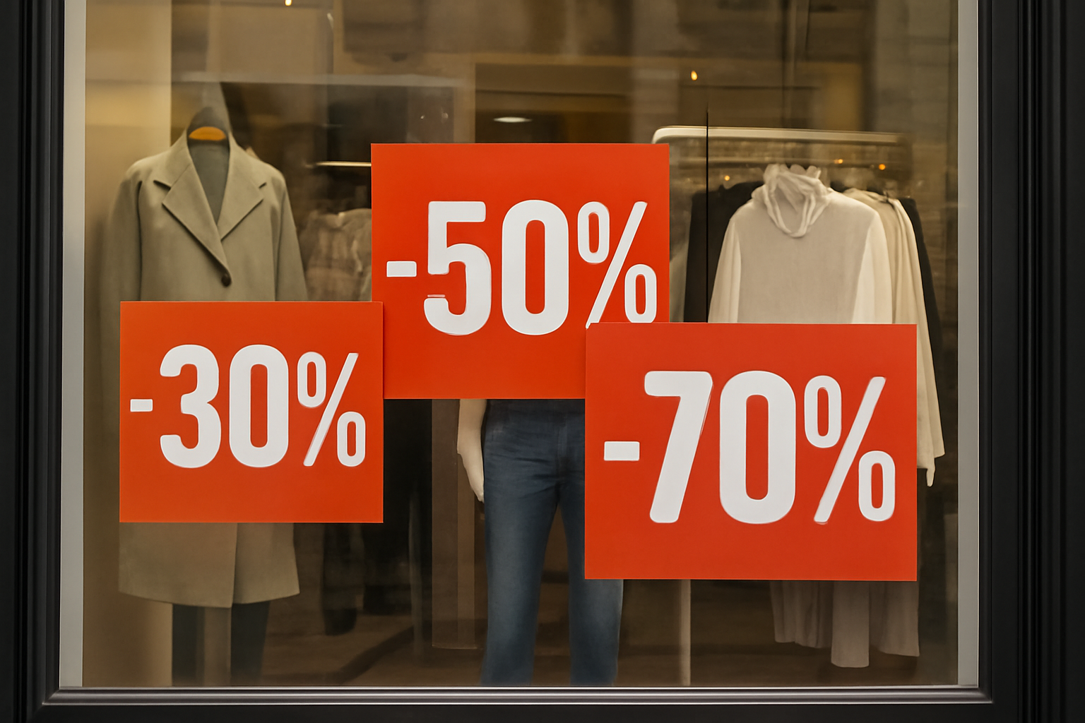 magasindemode-repere-promo-boutique vitrine avec étiquettes de réduction