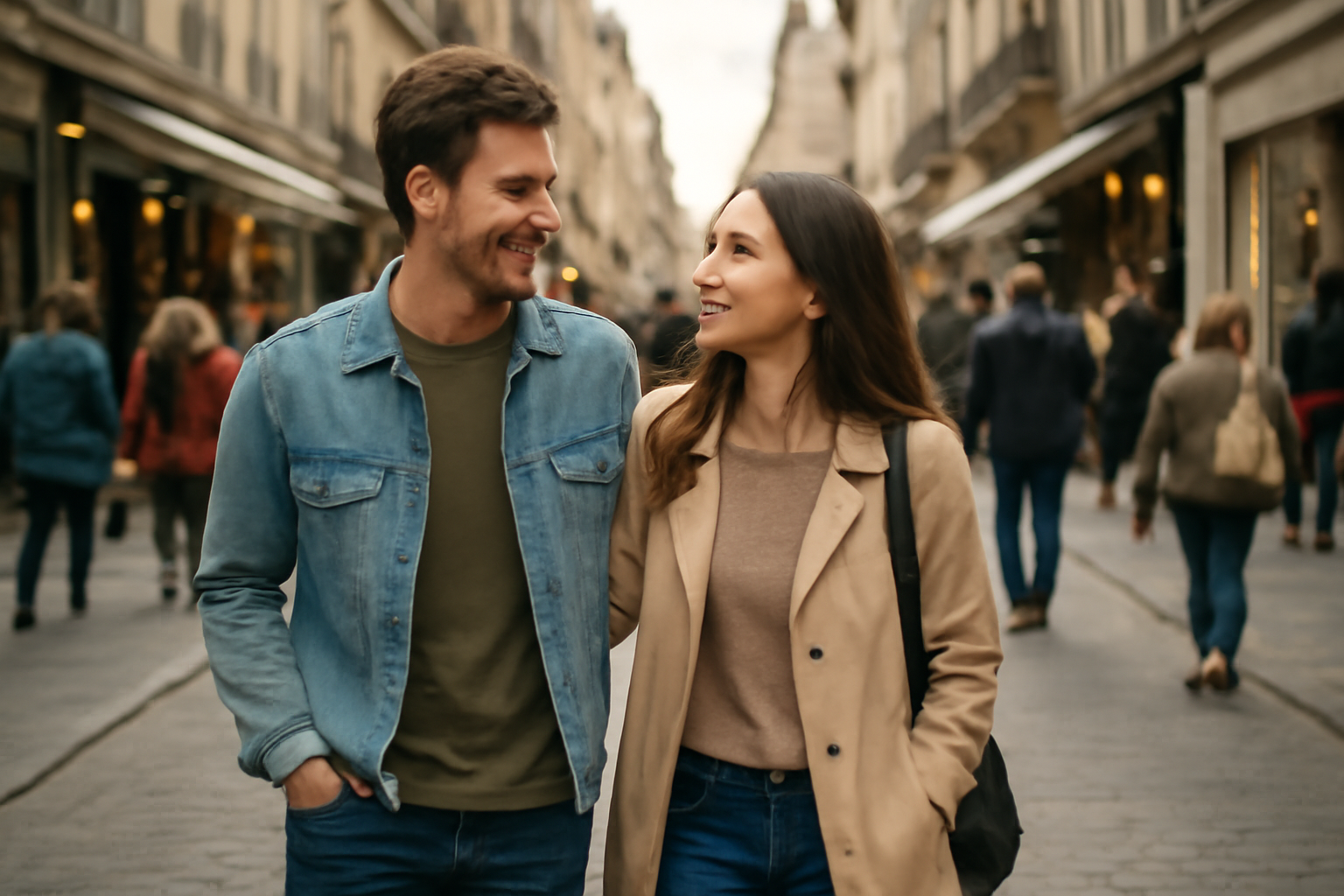 magasindemode-rues-pietonnes-ideales couple marchant dans rue piétonne animée