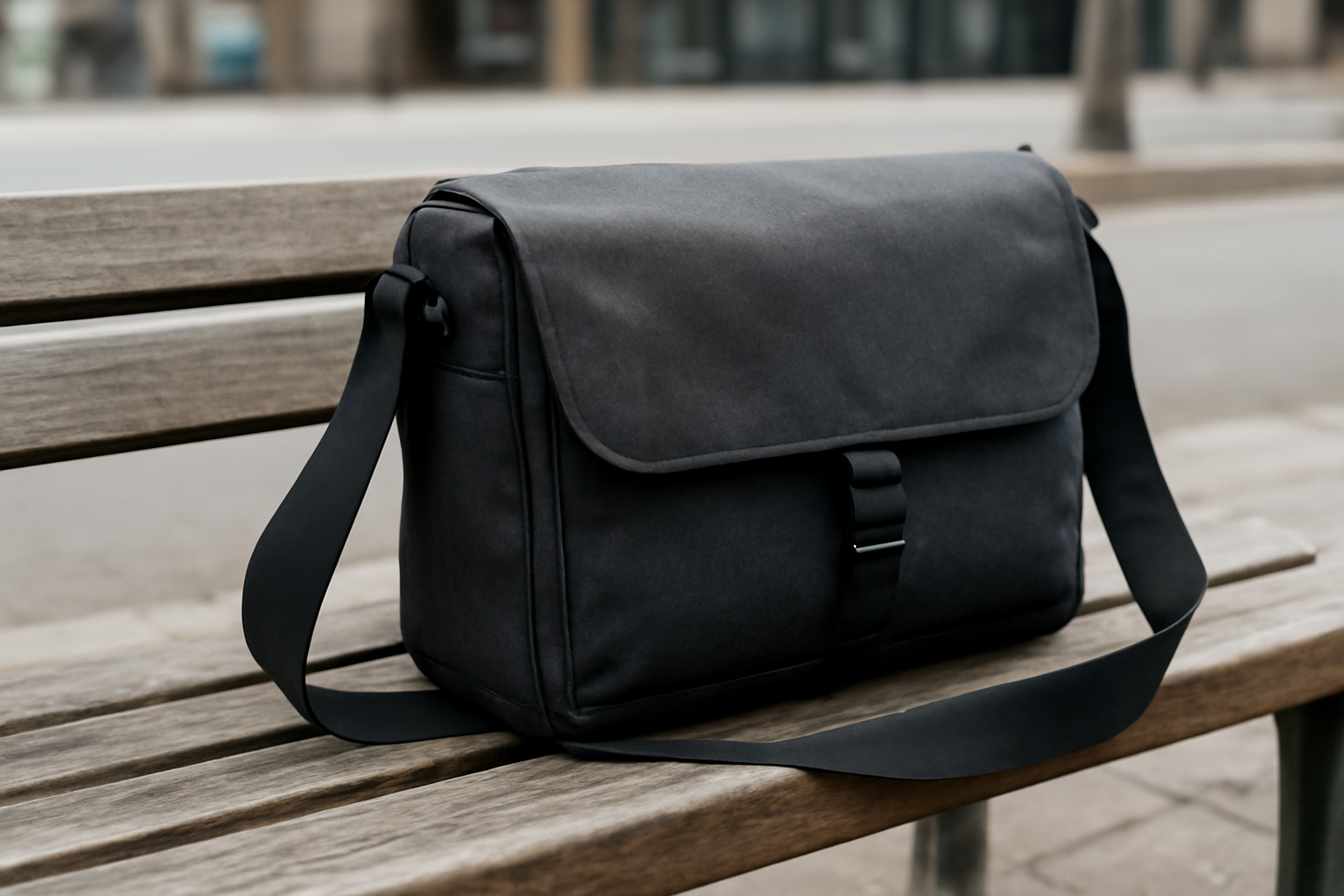 magasindemode-sac-bandouliere-sorties sac bandoulière posé sur un banc urbain