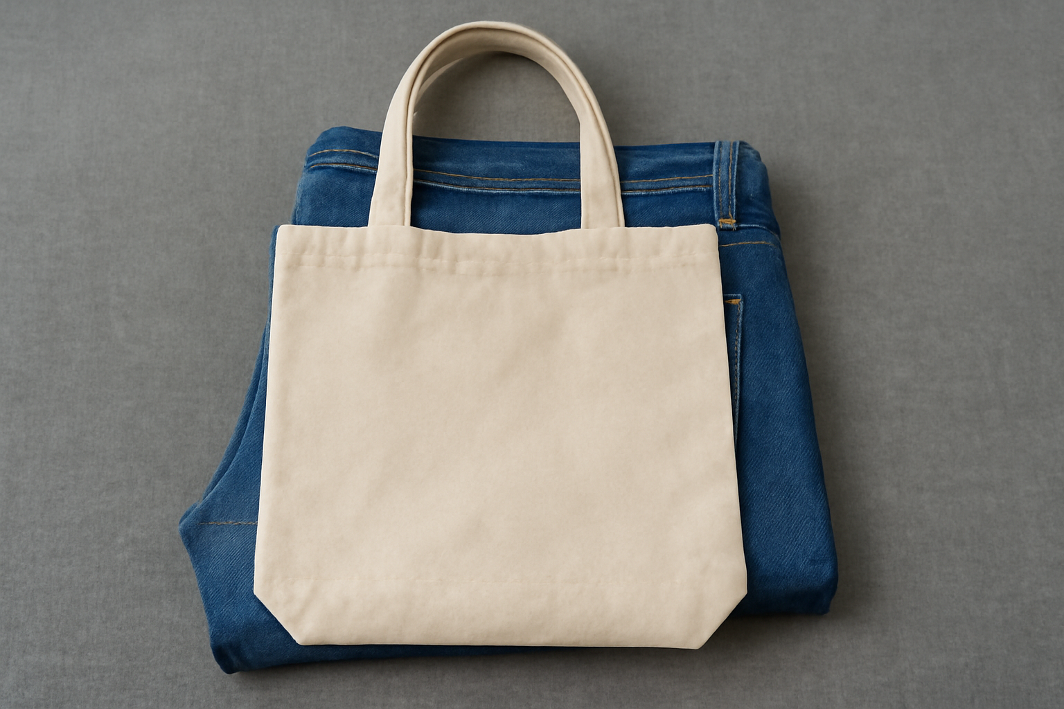 magasindemode-sac-perd-couleur-avec-jean sac en tissu posé sur un jean plié