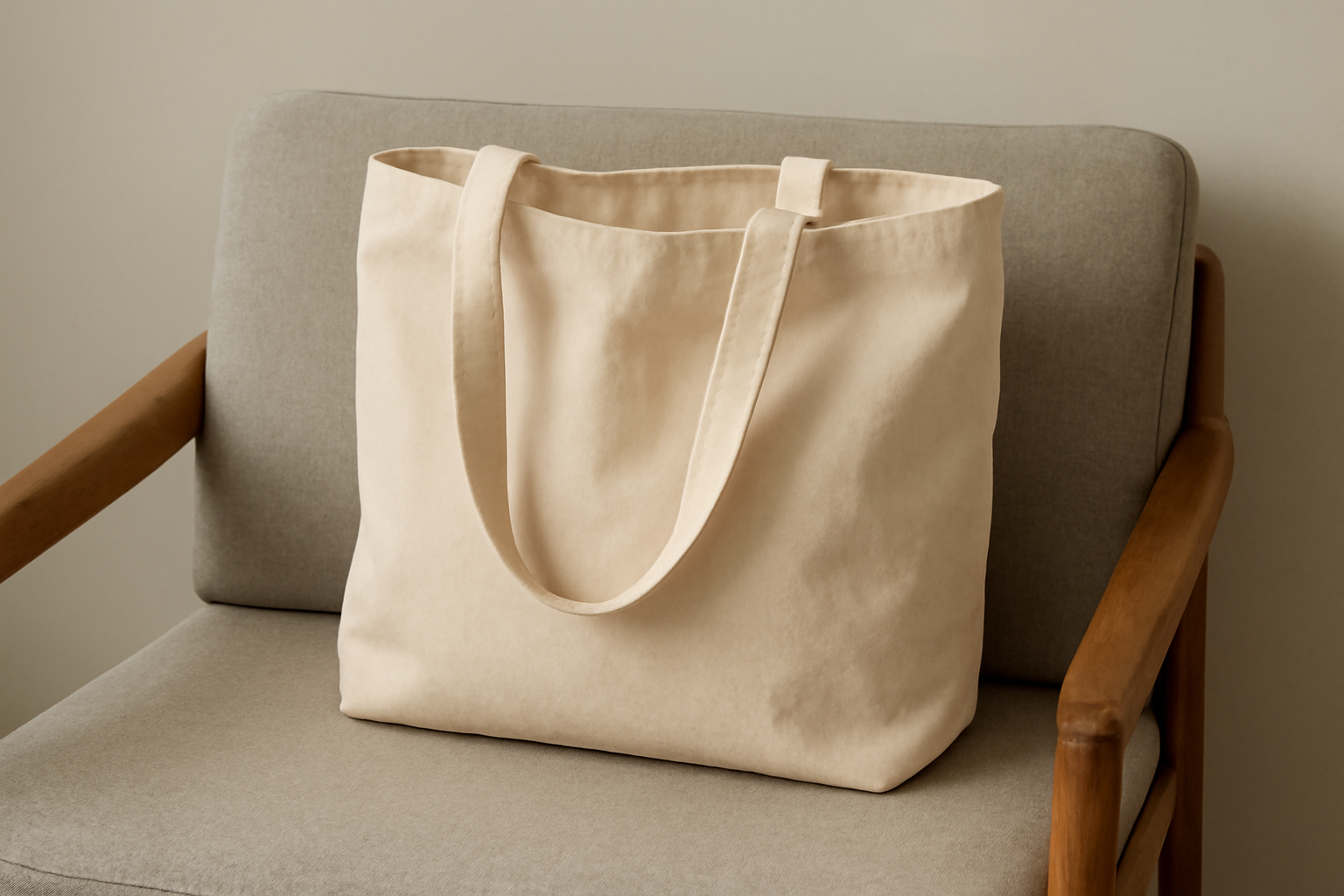 sac en toile posé sur banquette pliée