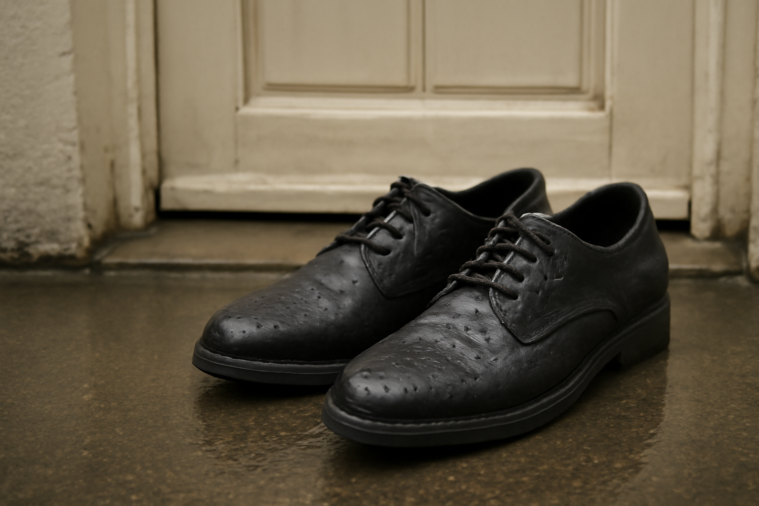 magasindemode-sechage-chaussures-mouillees paire de chaussures mouillées au pas de porte