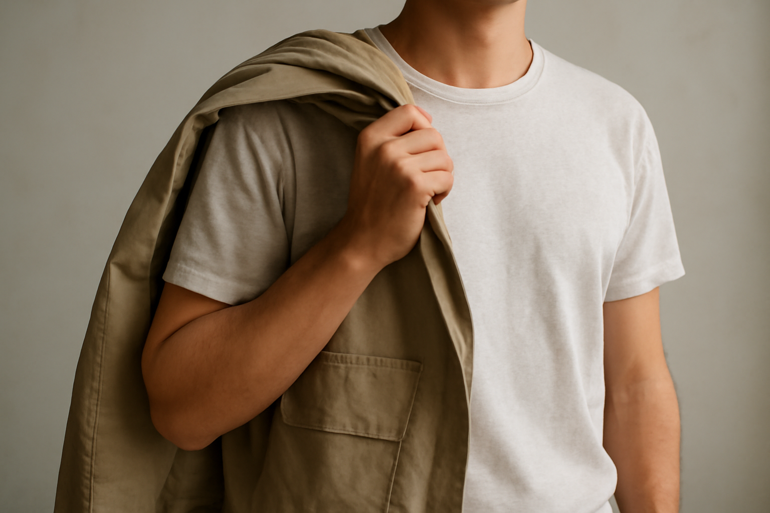 magasindemode-veste-soiree-terrasse personne tenant une veste légère sur l'épaule