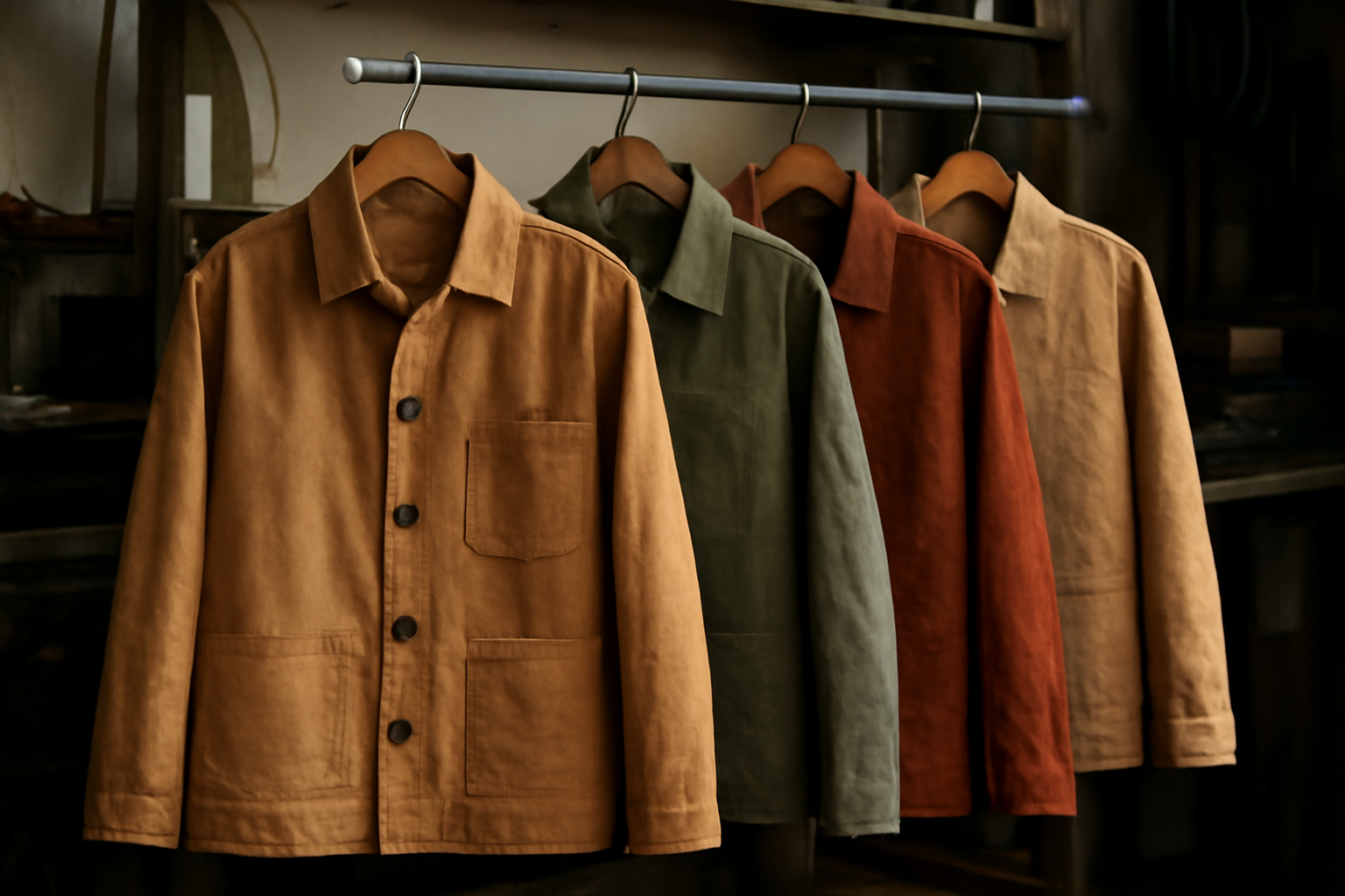 magasindemode-atelier-lumiere-vestes vestes artisanales suspendues en atelier
