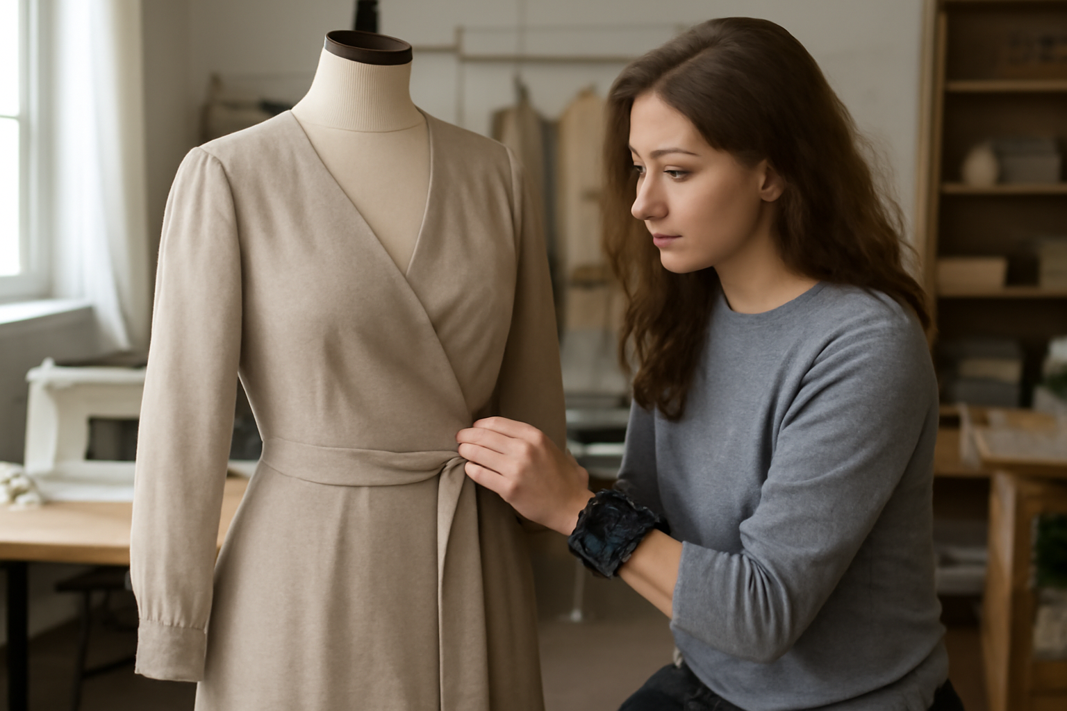 magasindemode-ateliers-retouche-express retoucheuse ajustant un vêtement en atelier
