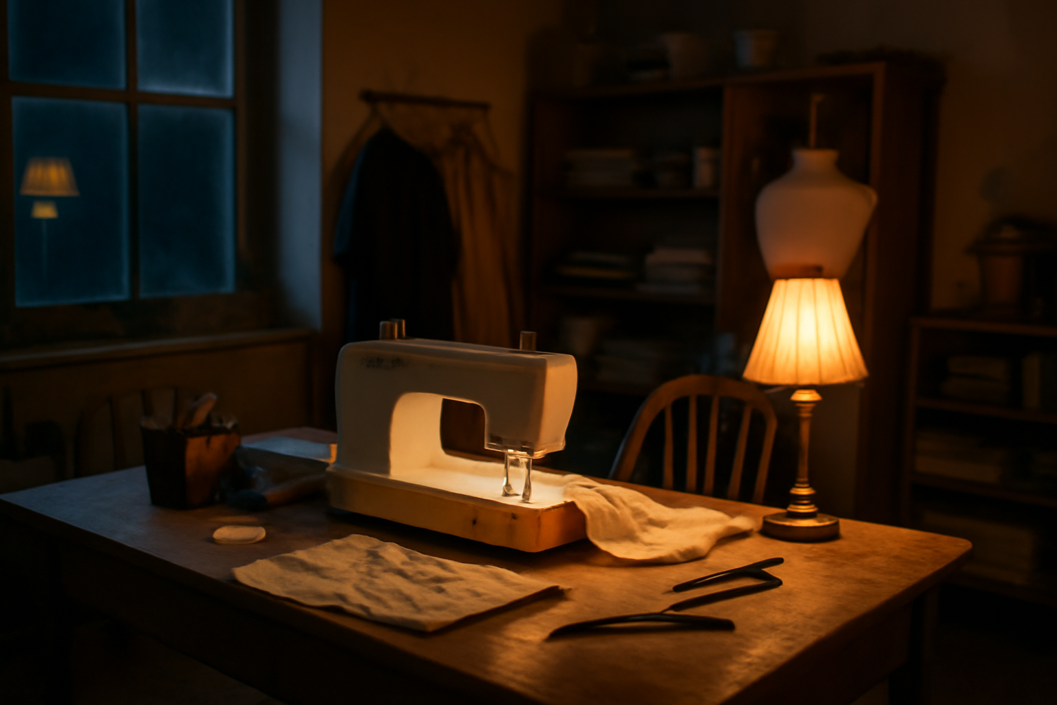 atelier de couture éclairé le soir