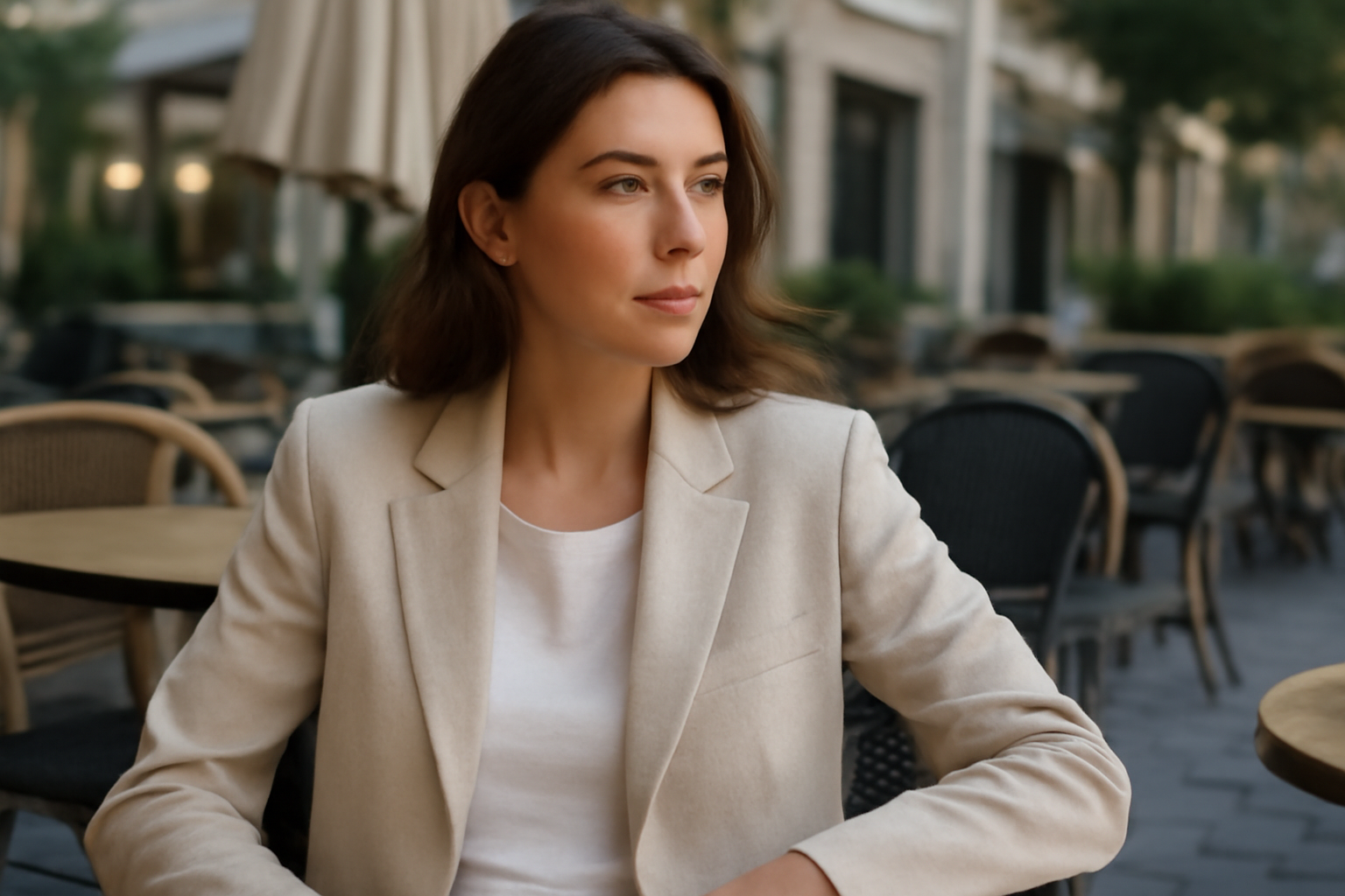 magasindemode-blazer-leger-soirees-ete personne portant blazer léger en terrasse