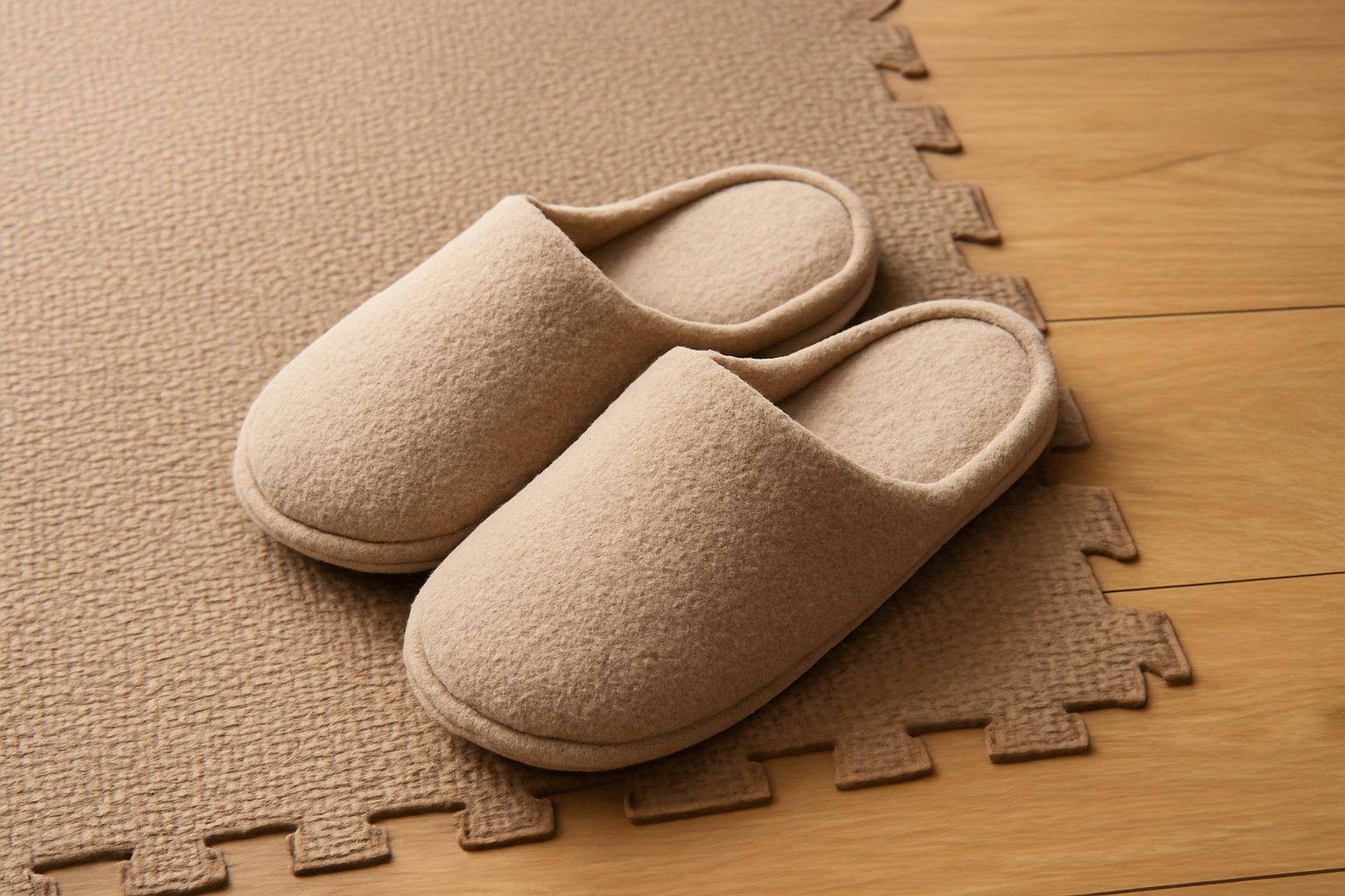 chaussons posés près d'un tapis de sol