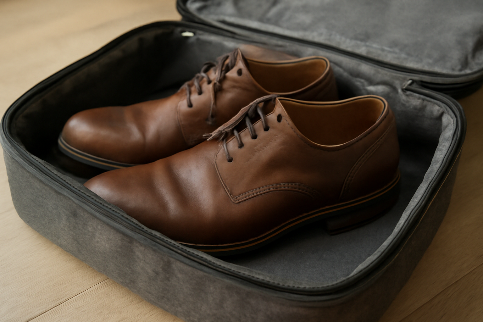 magasindemode-chaussures-deforment-voyage chaussures posées dans une valise partiellement fermée