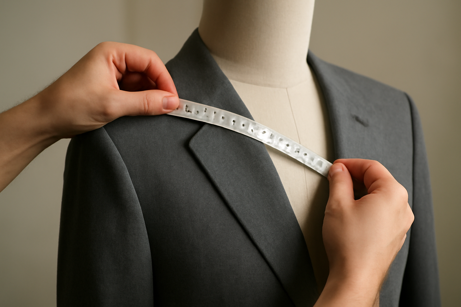 magasindemode-choisir-taille-blazer-vintage mains mesurant une veste sur un mannequin