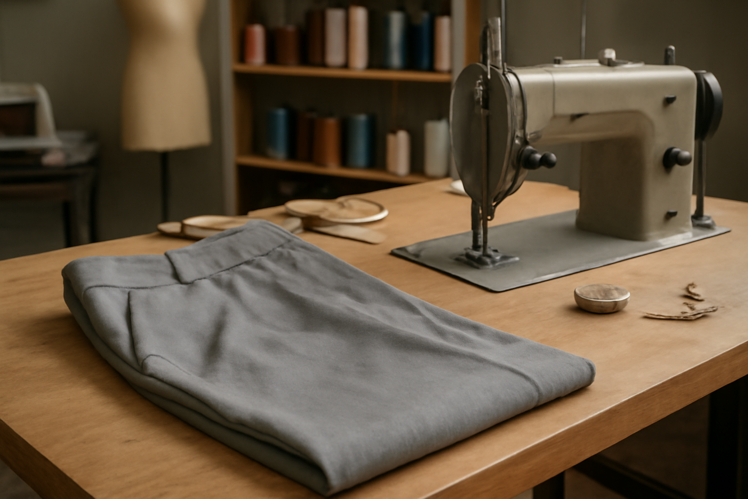 magasindemode-criteres-retoucheur-local atelier de couture avec machine et pantalon posé