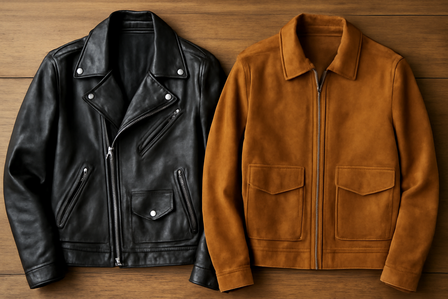 magasindemode-cuir-ou-suede-blouson blouson cuir et blouson suède côte à côte