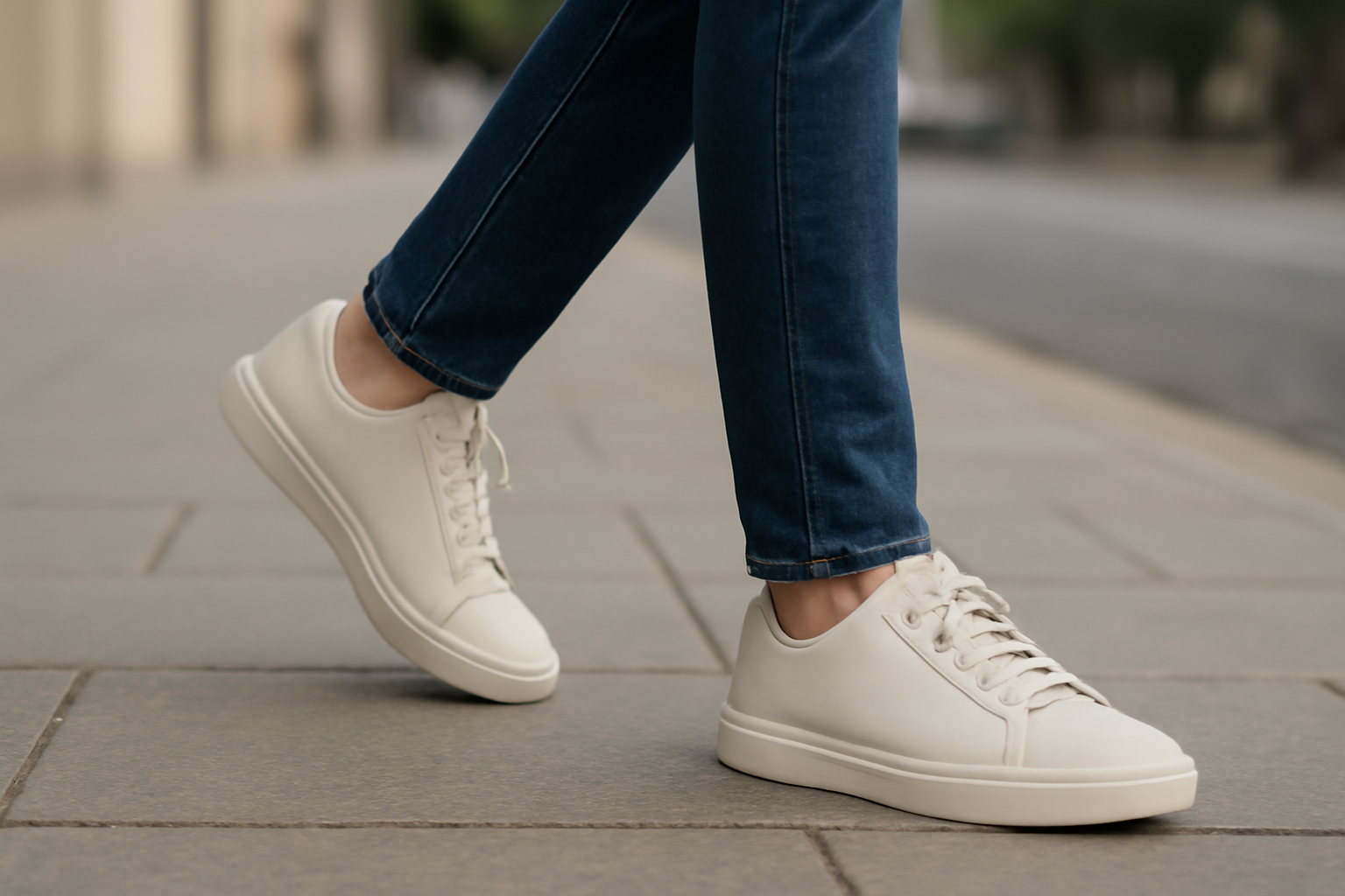 personne marchant en chaussures simples et épurées