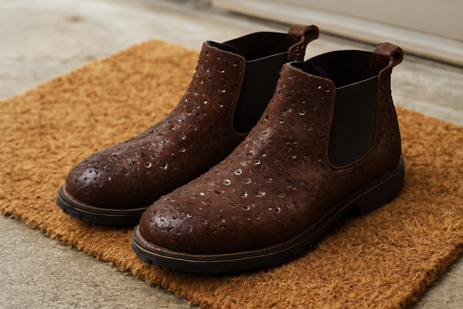 magasindemode-entretien-bottines-daim bottines en daim humides sur paillasson
