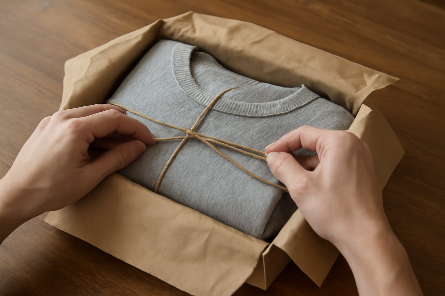 magasindemode-eviter-frais-retour-mode-ligne mains emballant un colis d'habillement