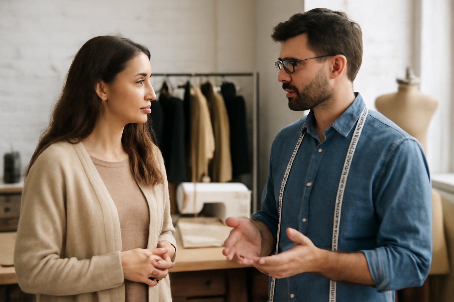 cliente discutant avec créateur dans atelier