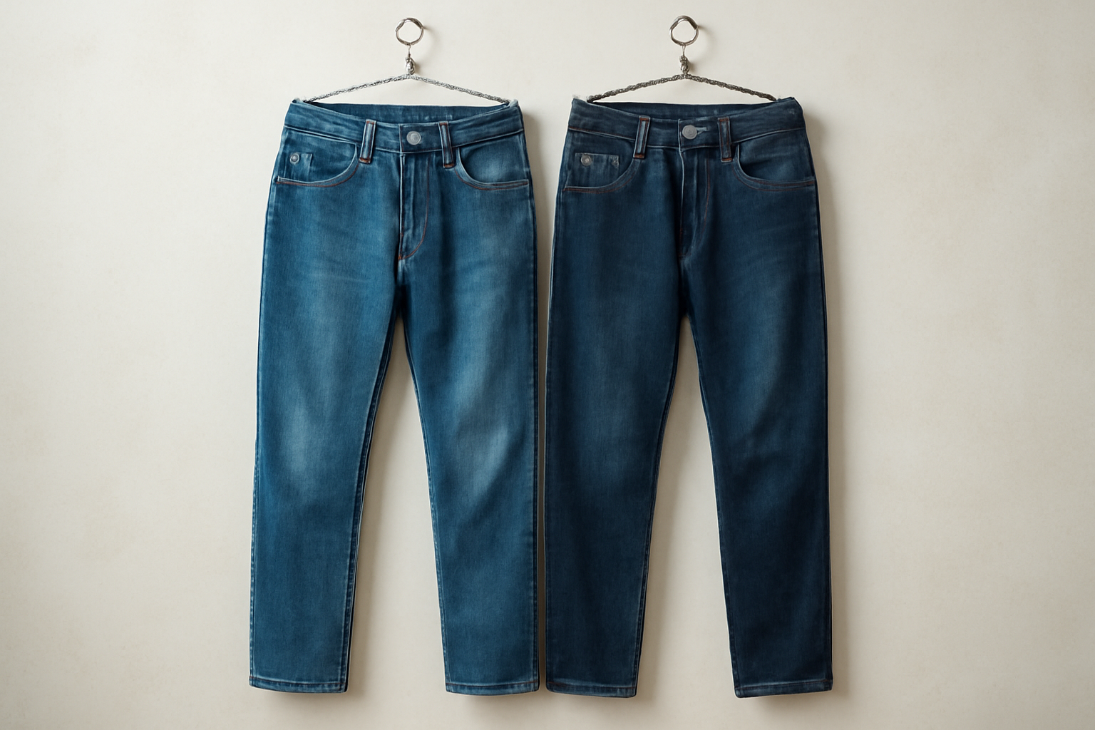 magasindemode-madewell-ou-boden-jeans deux jeans suspendus côte à côte