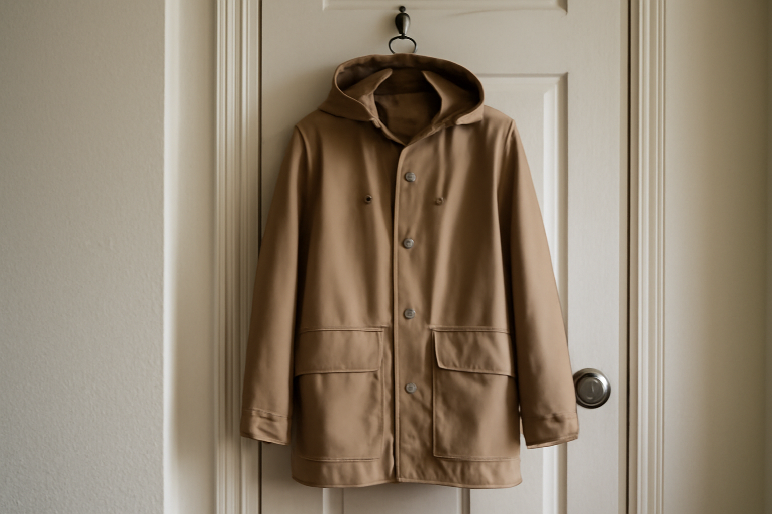 magasindemode-manteau-pluie-legere manteau imperméable suspendu près d'une porte