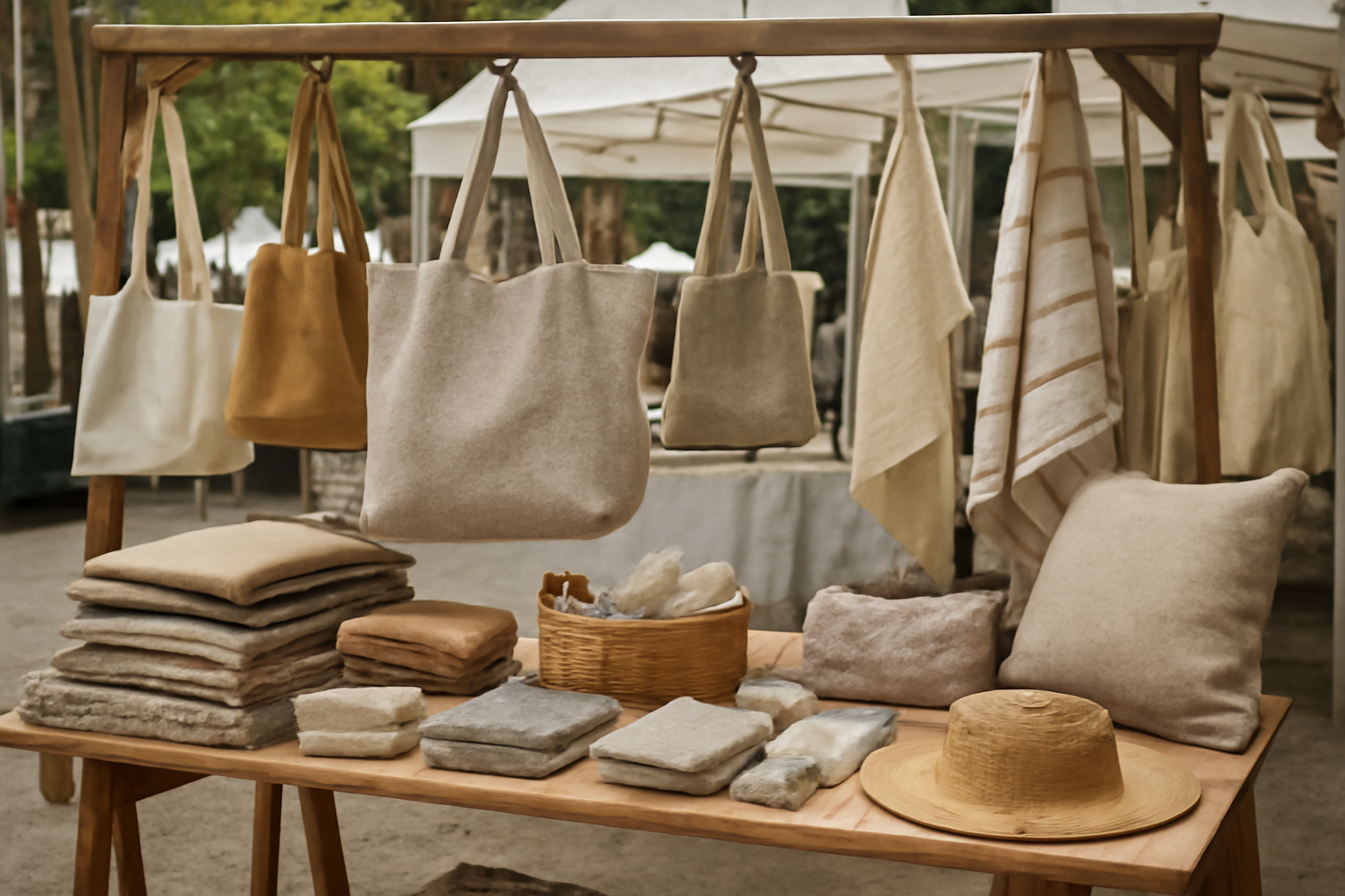 magasindemode-marche-artisanal-ou-rue stand artisanal avec accessoires textiles