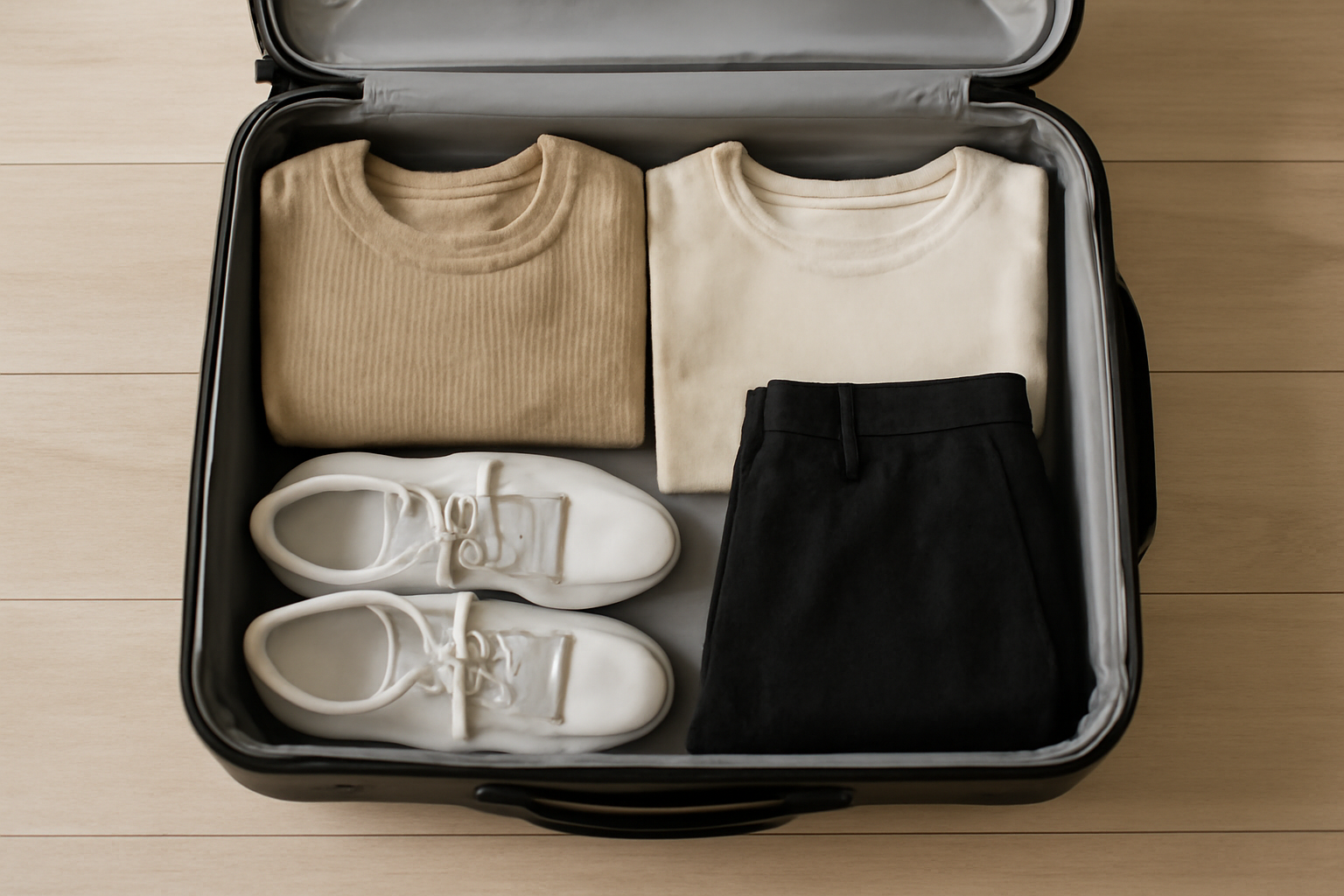 valise ouverte avec tenues minimalistes
