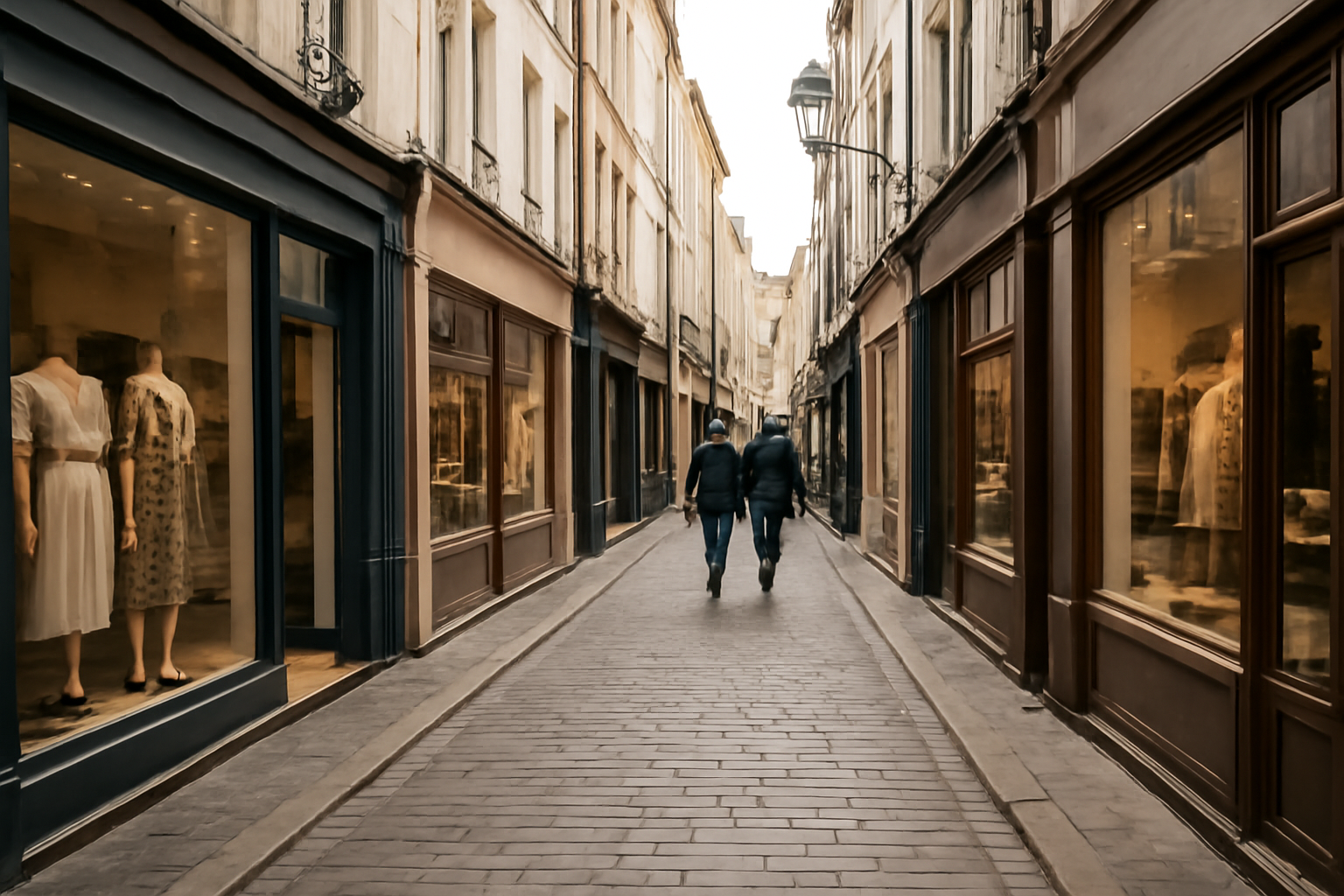 magasindemode-quartiers-petites-boutiques rue commerçante avec vitrines variées