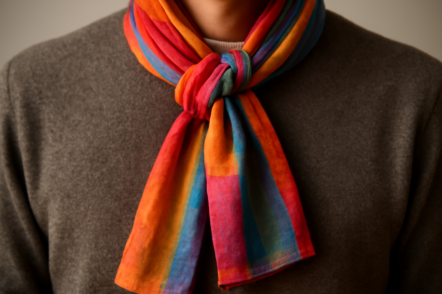magasindemode-quel-foulard-reveiller-pull foulard coloré noué autour d'un pull