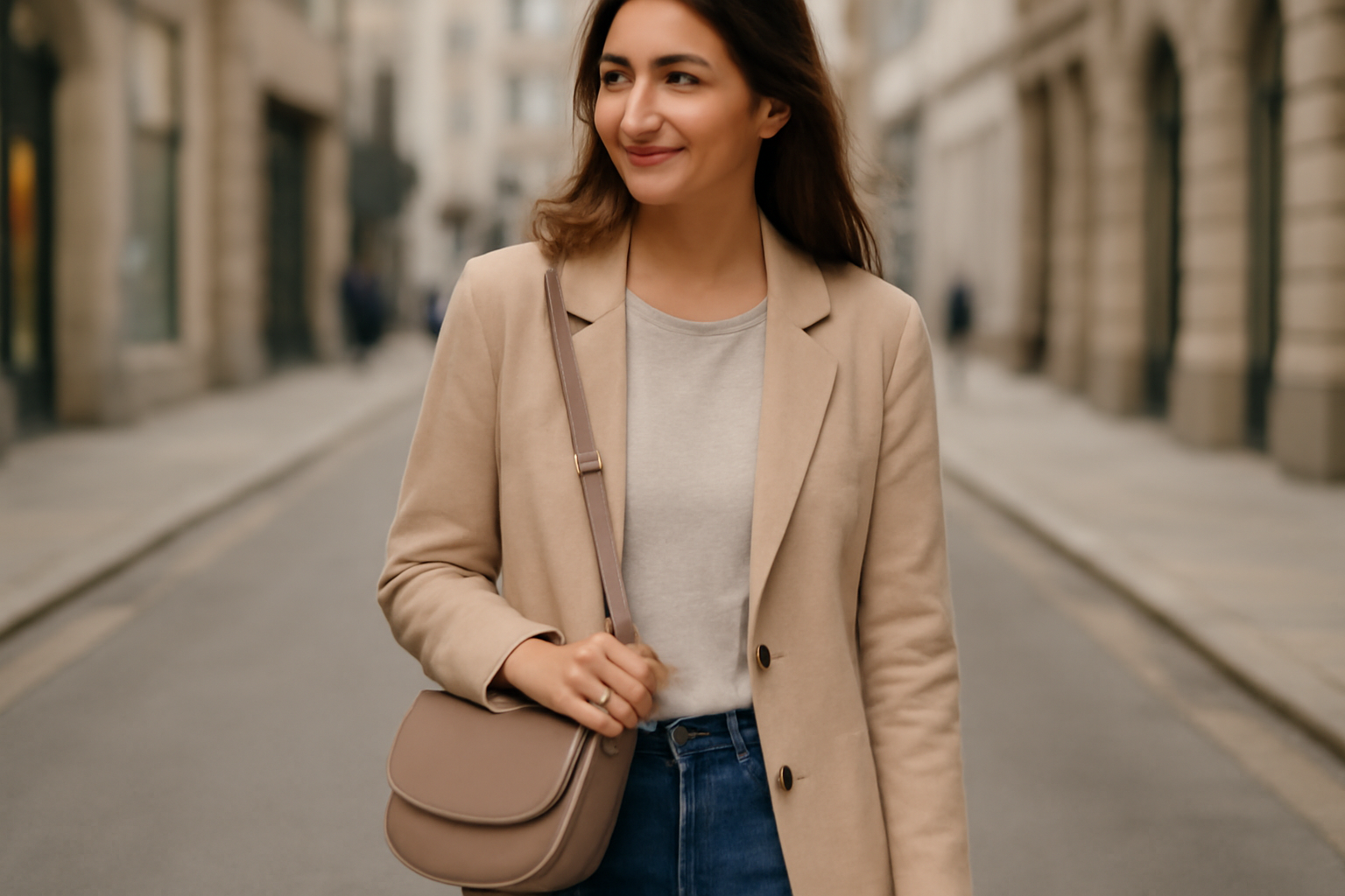 femme portant un petit sac bandoulière en ville